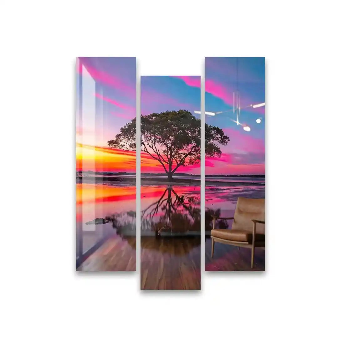 Cuadro Árbol al Atardecer | Reflejo Carmesí