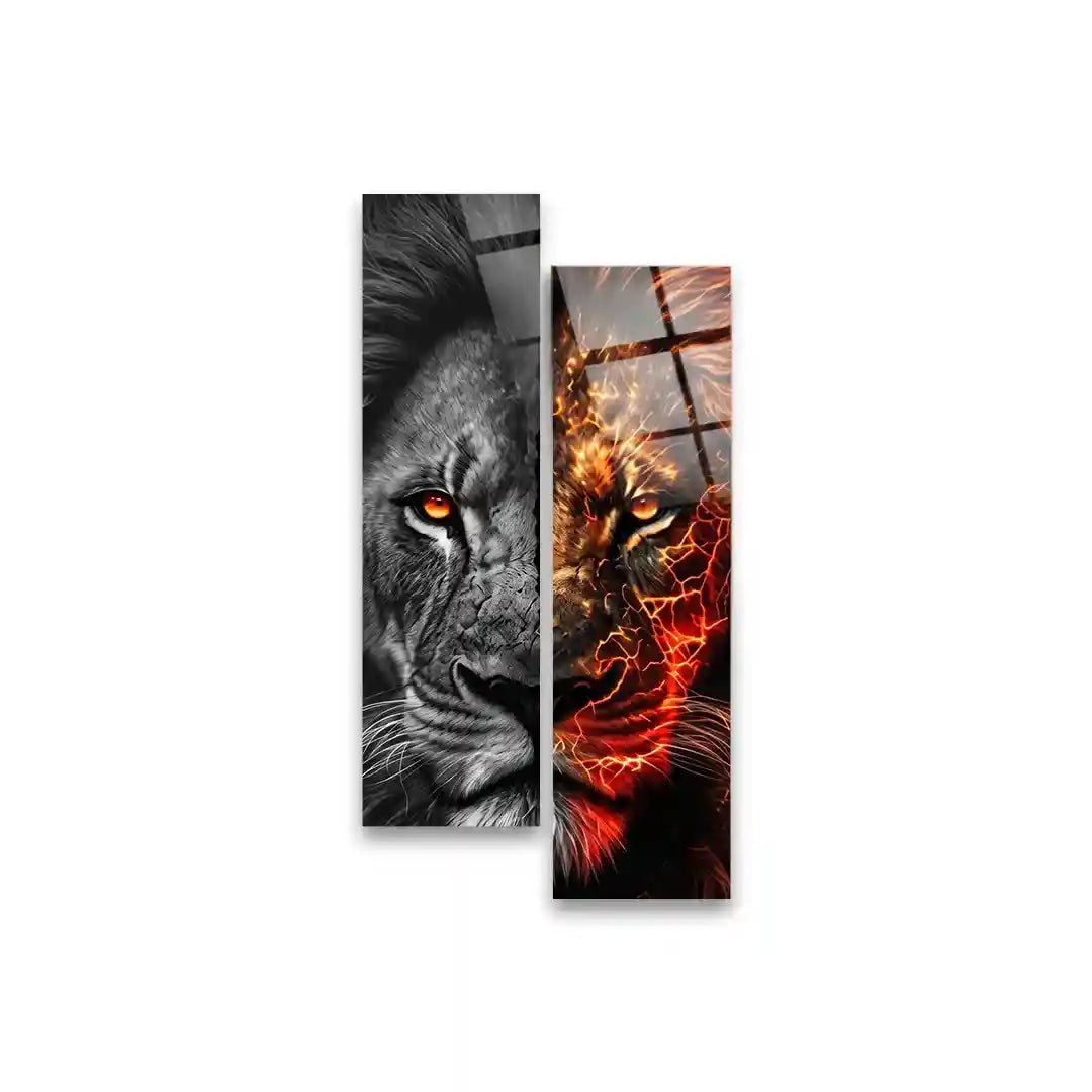 Cuadro Díptico León Fuego | Instinto Salvaje