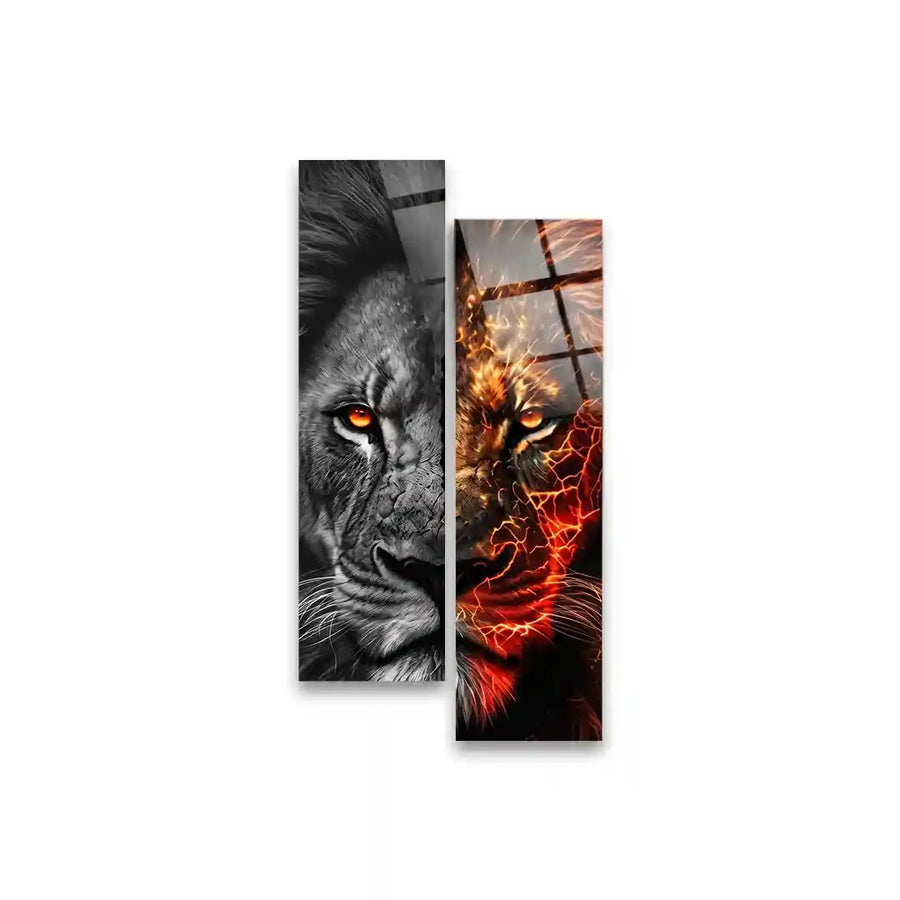 Cuadro Díptico León Fuego | Instinto Salvaje