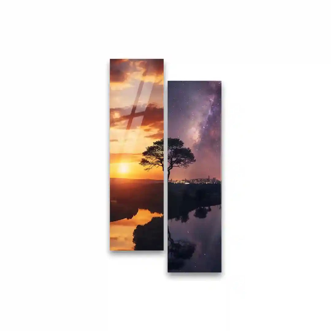 Cuadro Díptico Atardecer y Noche | Entre Dos Cielos