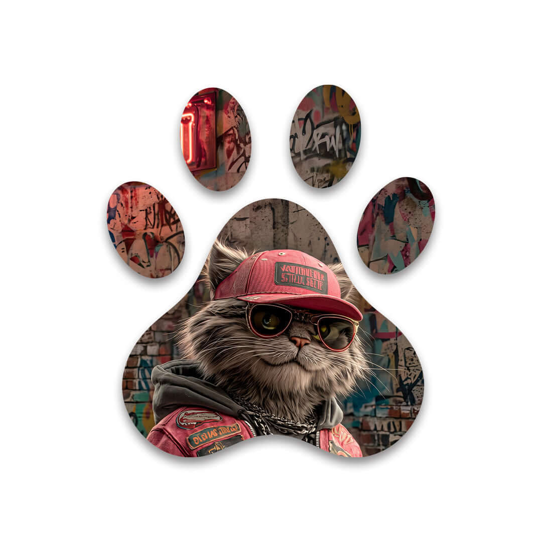 Cuadro Huella de Gato Urbano con Gorra | Decoración Original