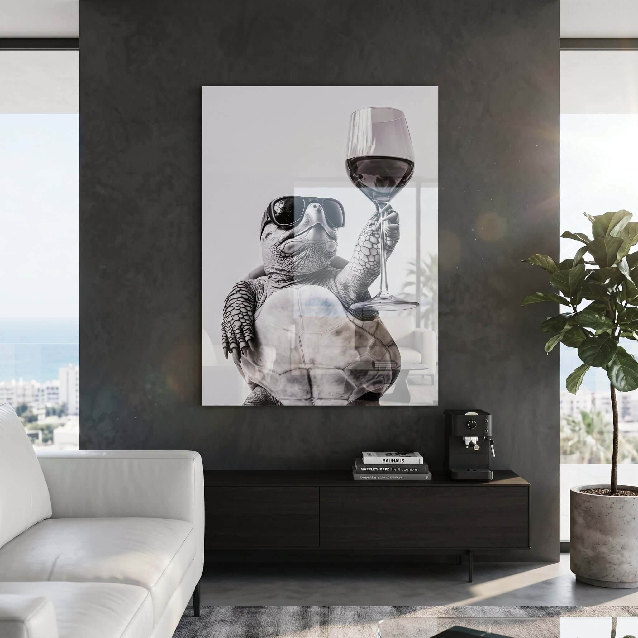 Cuadro Póster Tortuga con Copa de Vino | Decoración Original