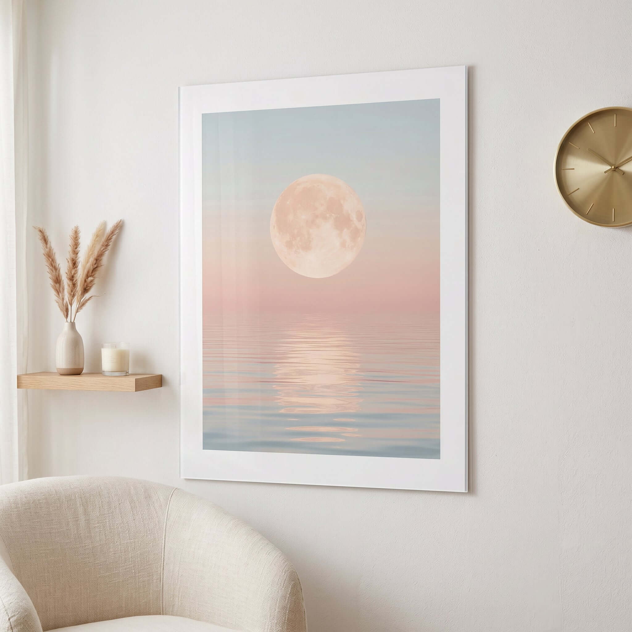 Cuadro Póster Luna sobre el Mar | Decoración Pastel