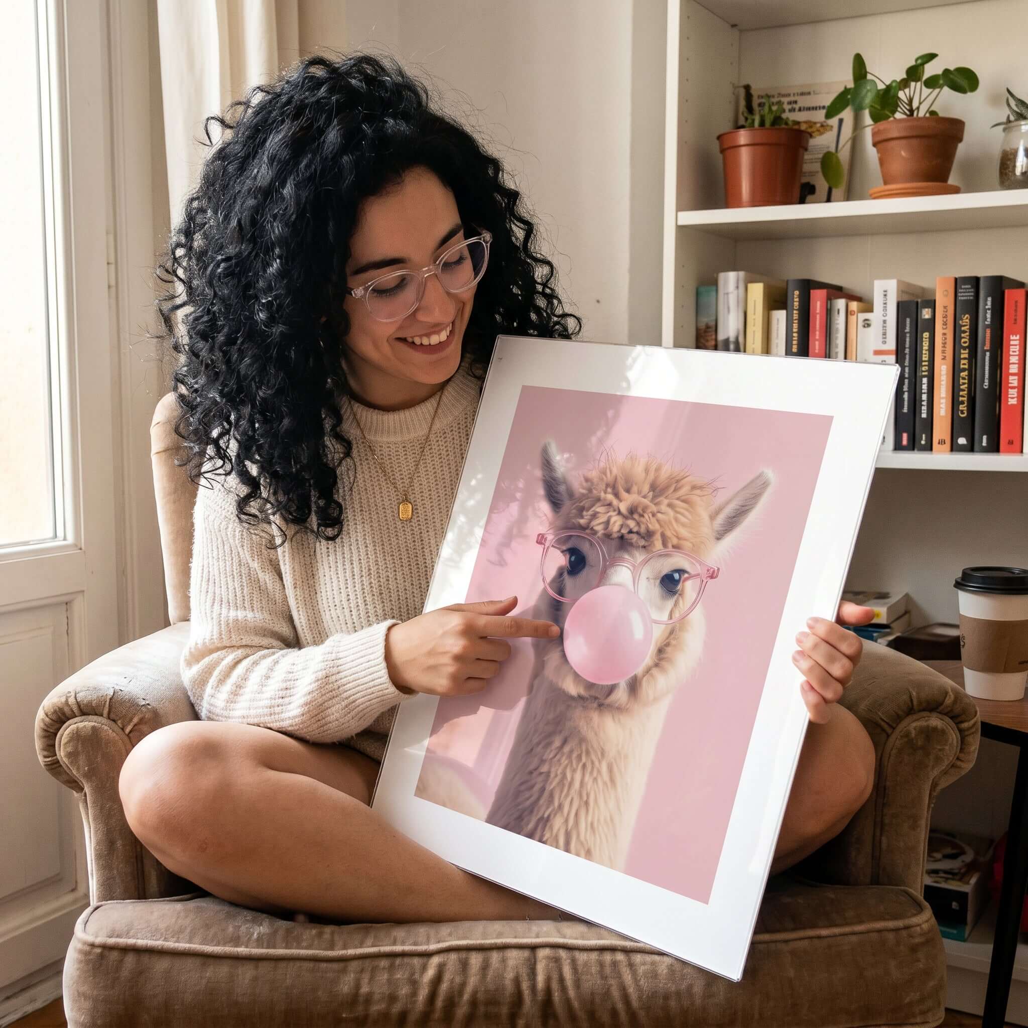 Cuadro Póster Llama con Chicle | Decoración Rosa Pastel