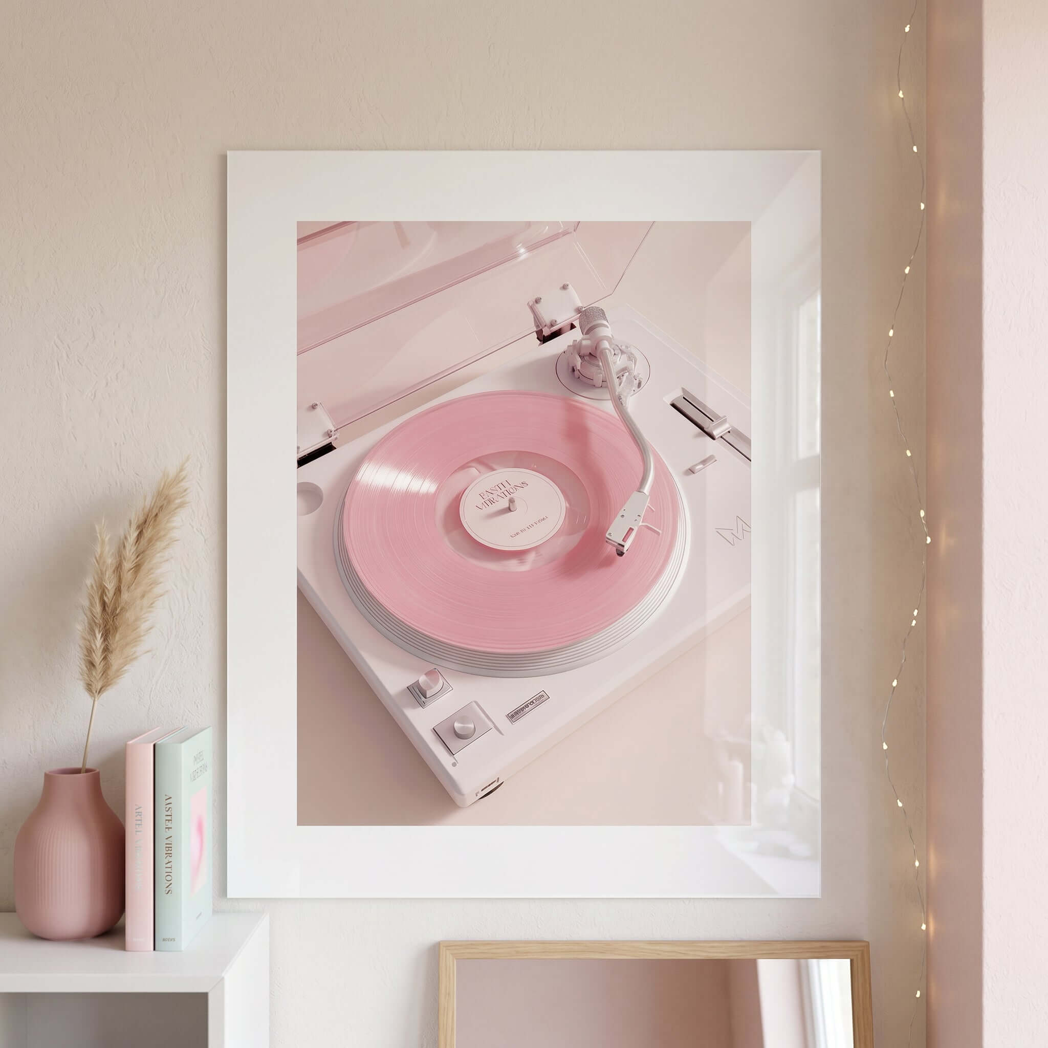 Cuadro Póster Tocadiscos Rosa | Decoración Retro Pastel