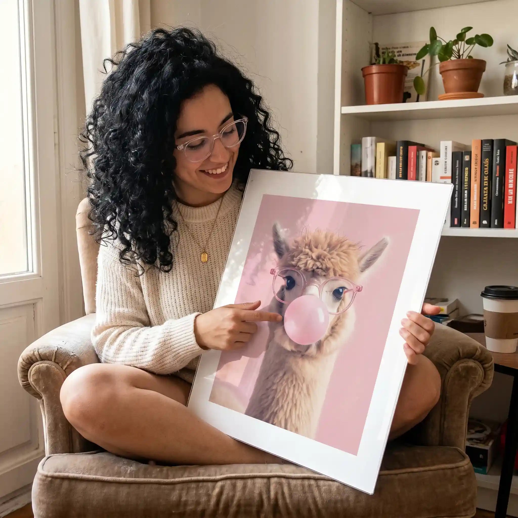 Cuadro Llama Bubble Gum | Rosa Pastel