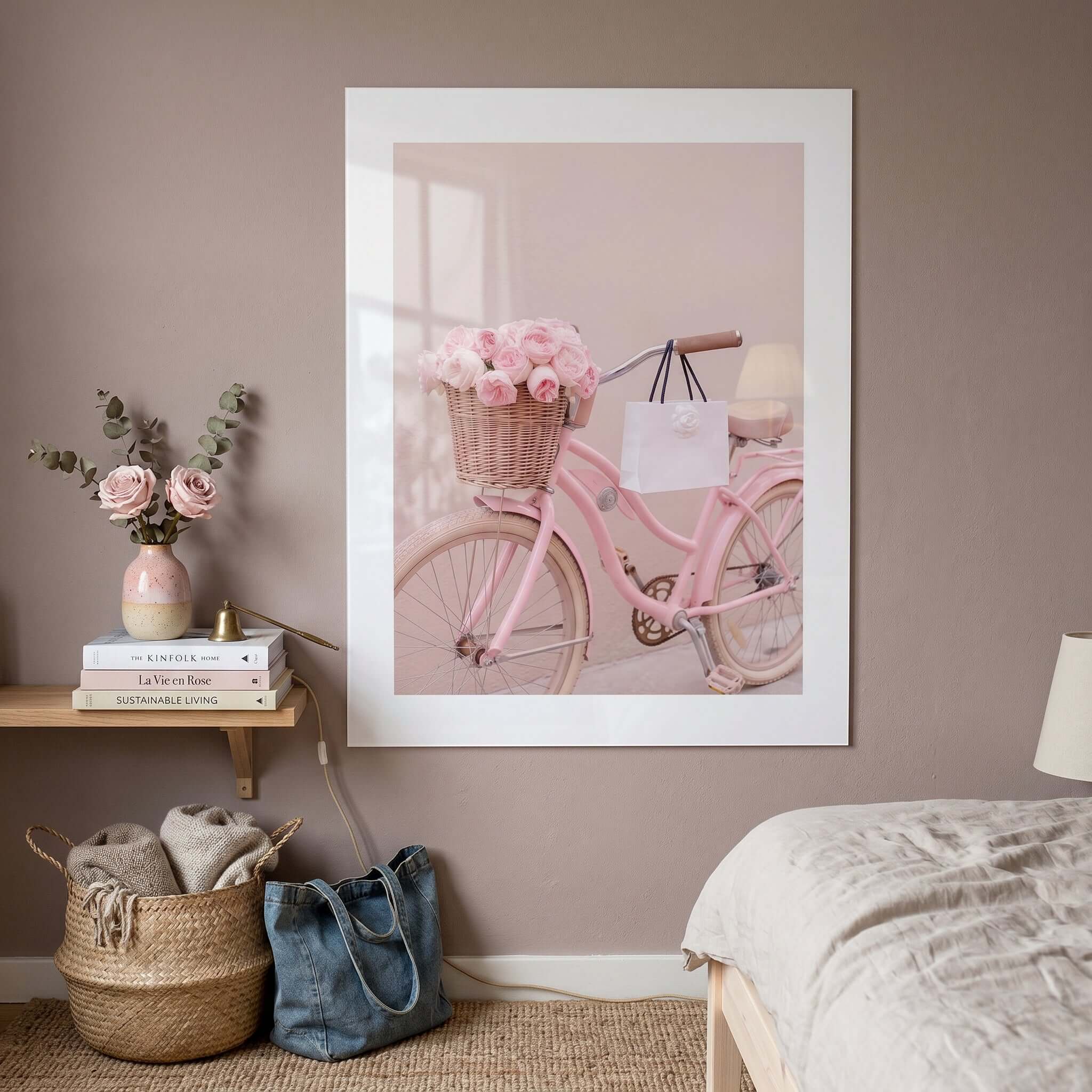 Cuadro Póster Bicicleta Rosa con Flores | Decoración Pastel