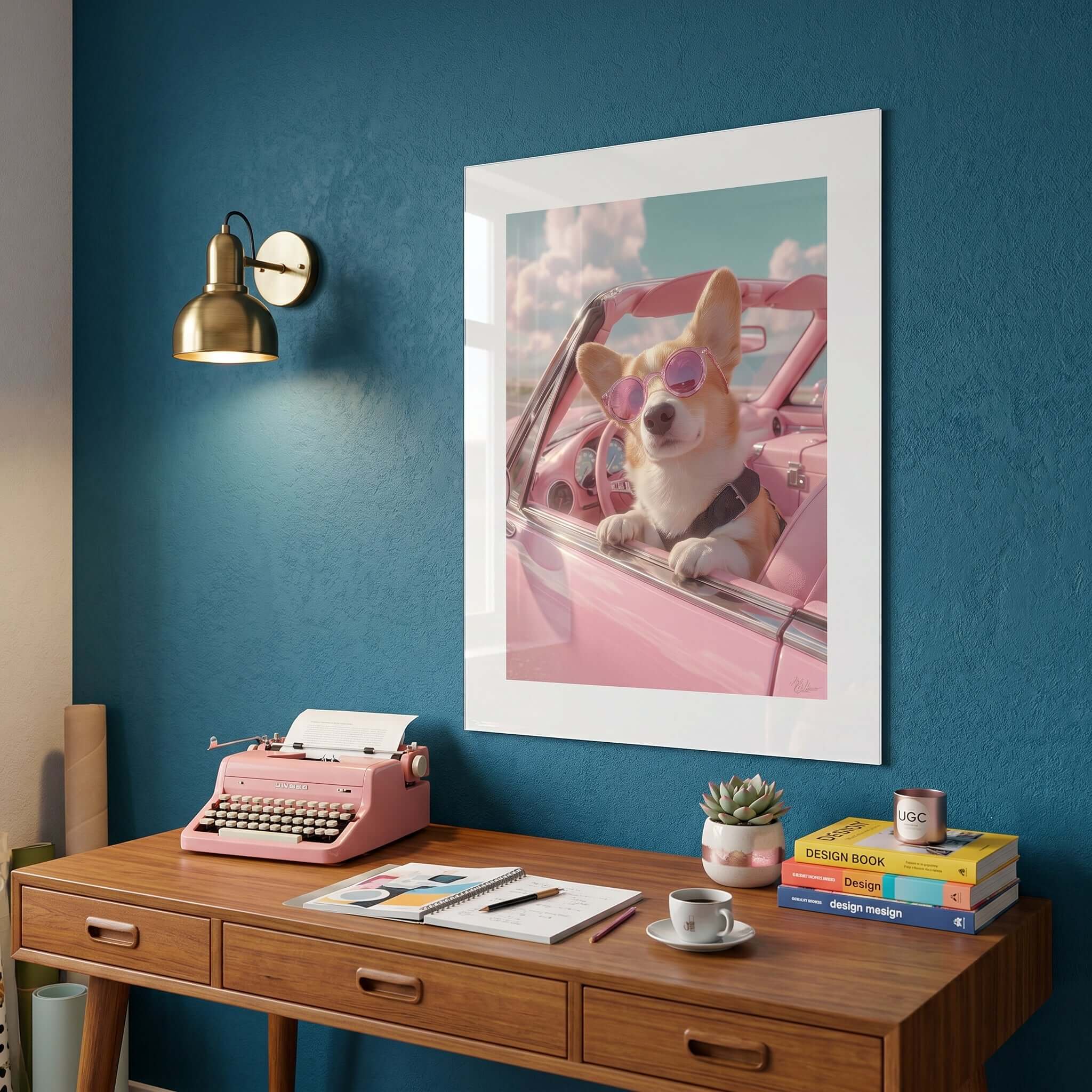 Cuadro Póster Perro con Gafas | Decoración Rosa