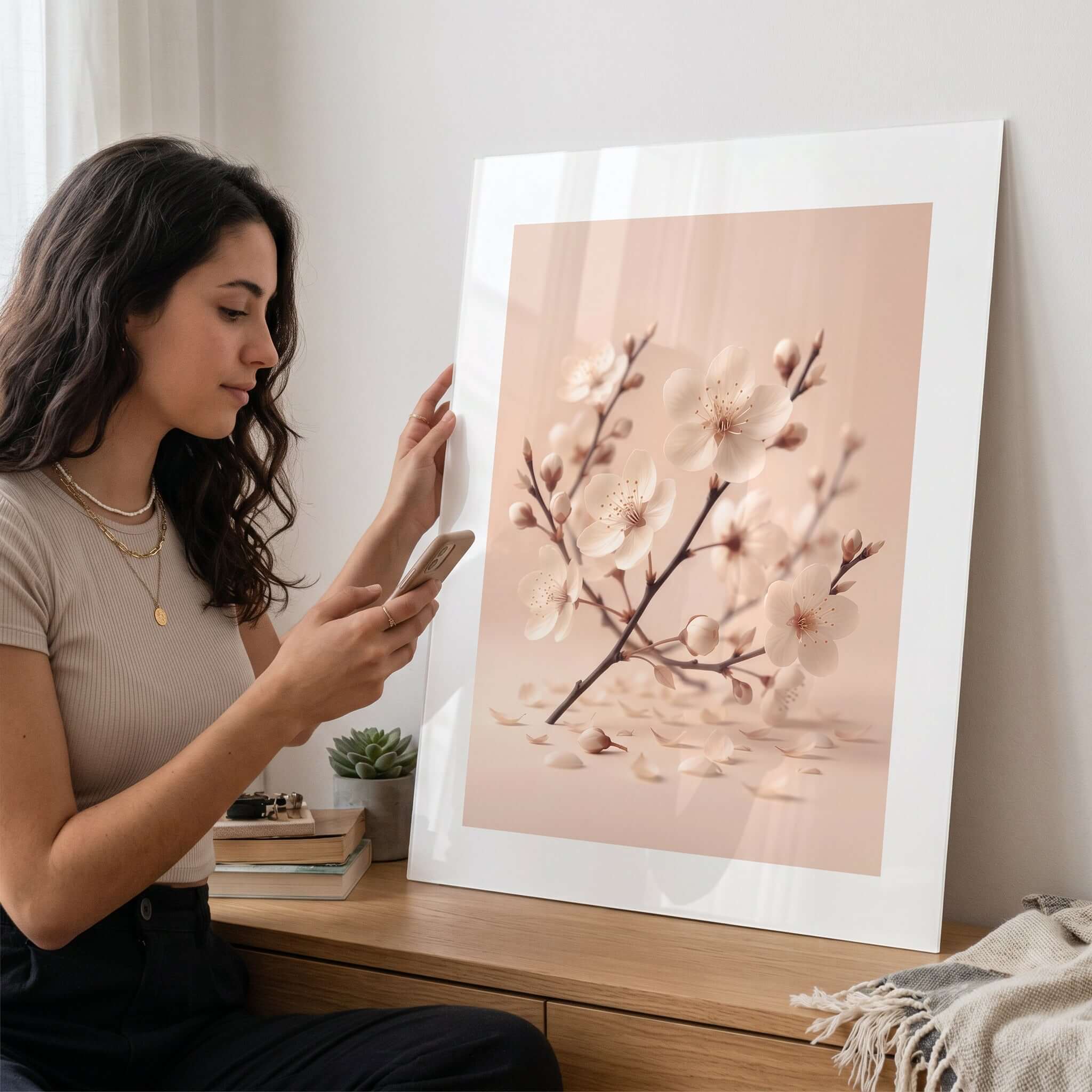 Cuadro Póster Rama de Flores Rosadas | Decoración Botánica