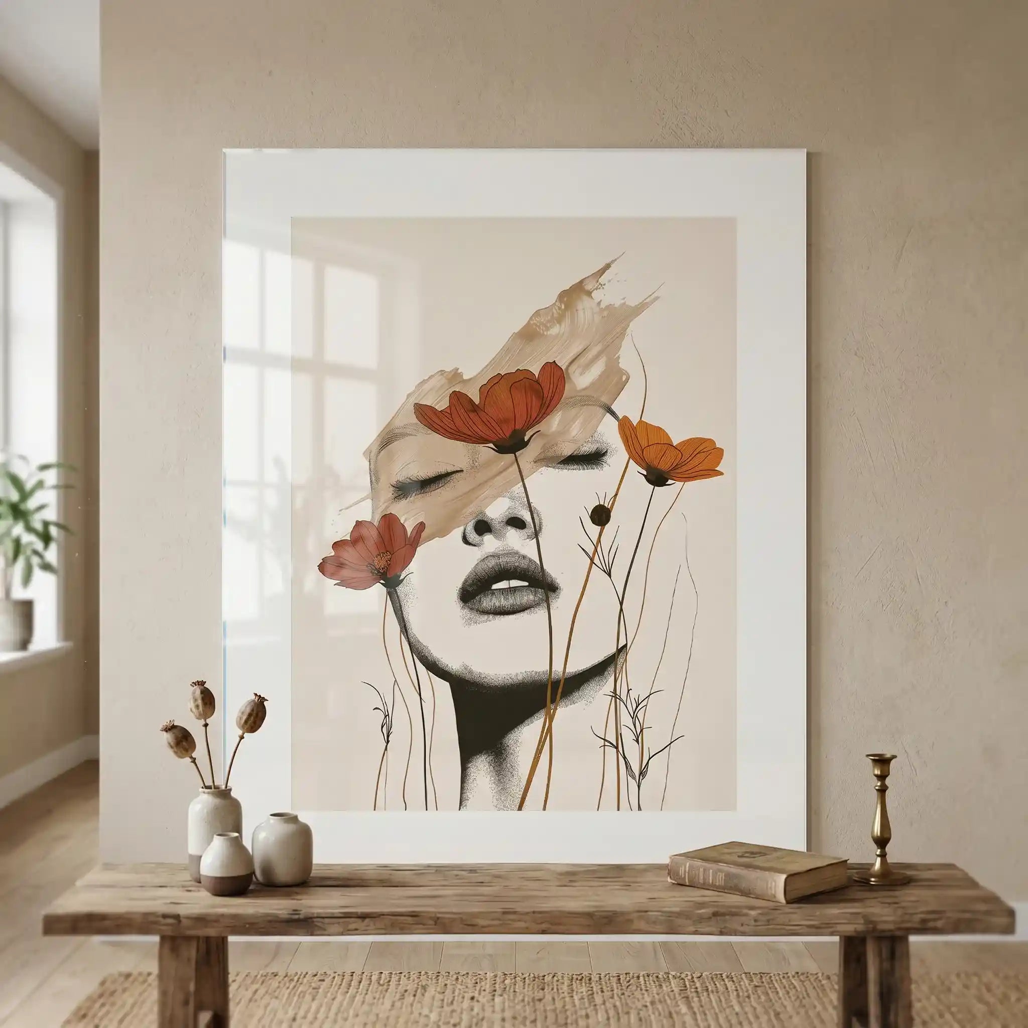 Cuadro Póster Mujer con Flores | Decoración Artística