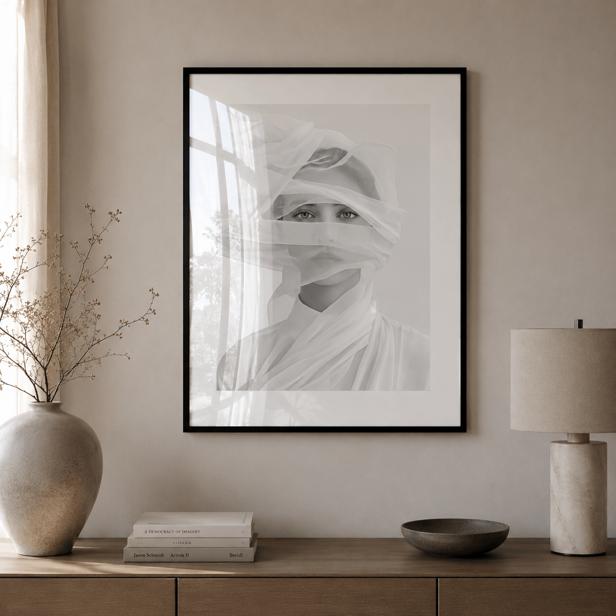 Cuadro Póster Mujer con Velos Blancos | Decoración Minimalista