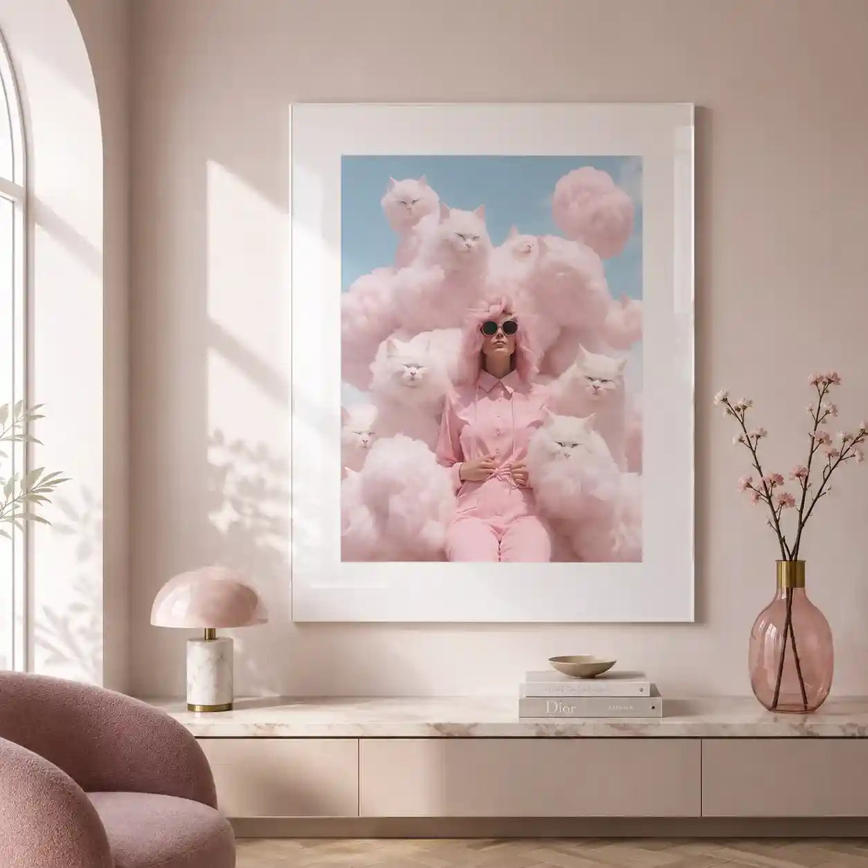 Cuadro Pink Cat Society | Pastel Dream
