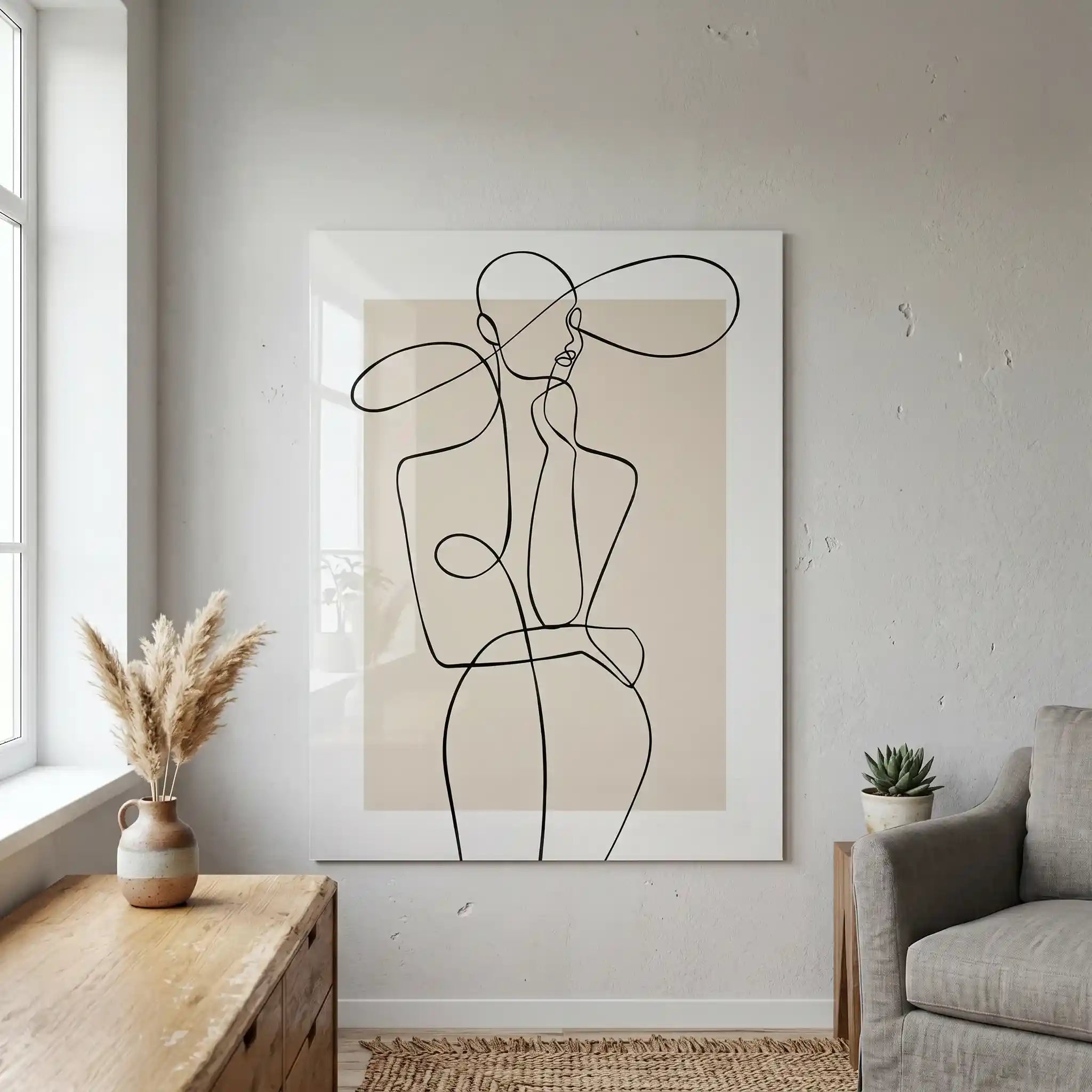Cuadro Póster Mujer Line Art Beige | Decoración Minimalista