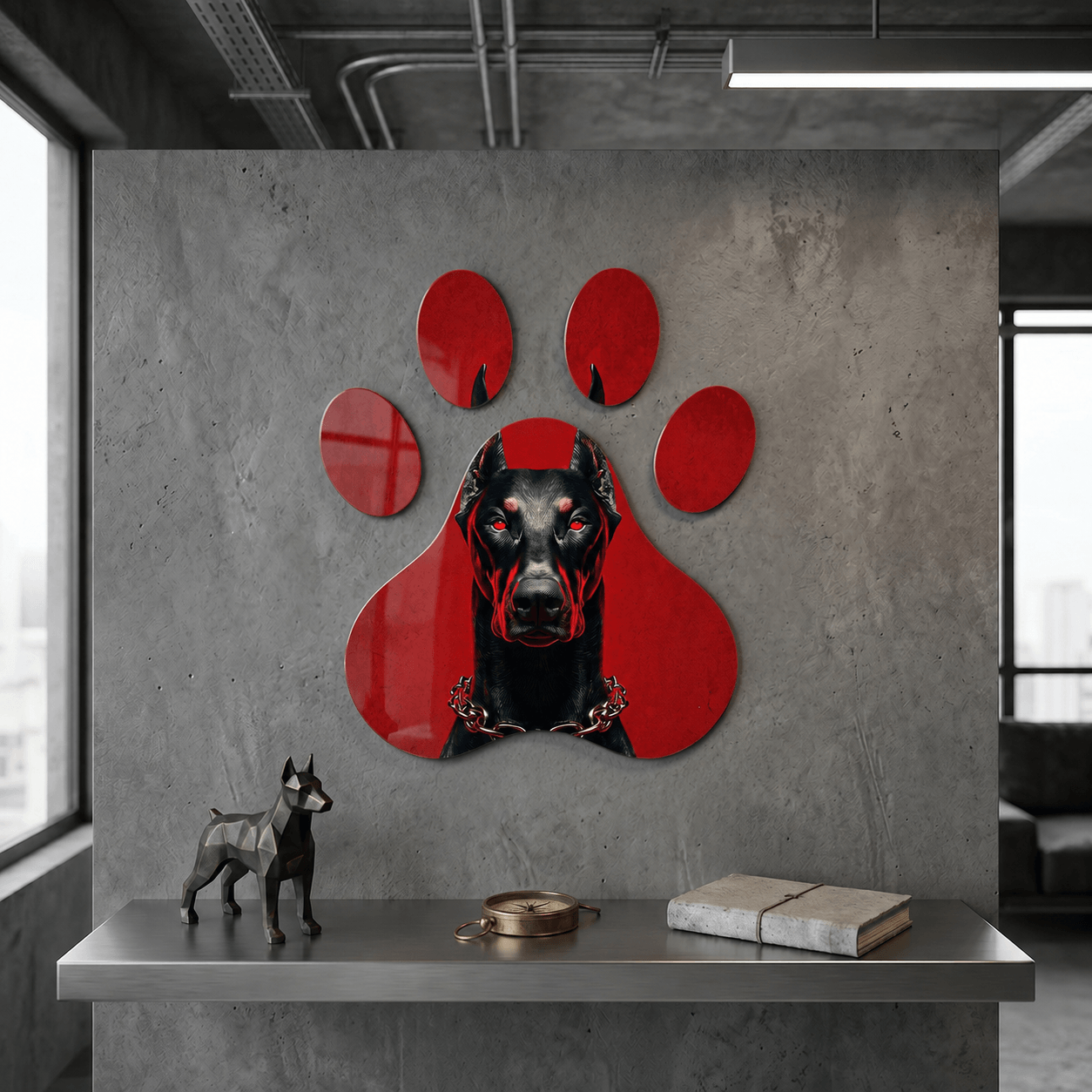 Cuadro Huella de Dóberman Rojo y Negro | Decoración Moderna