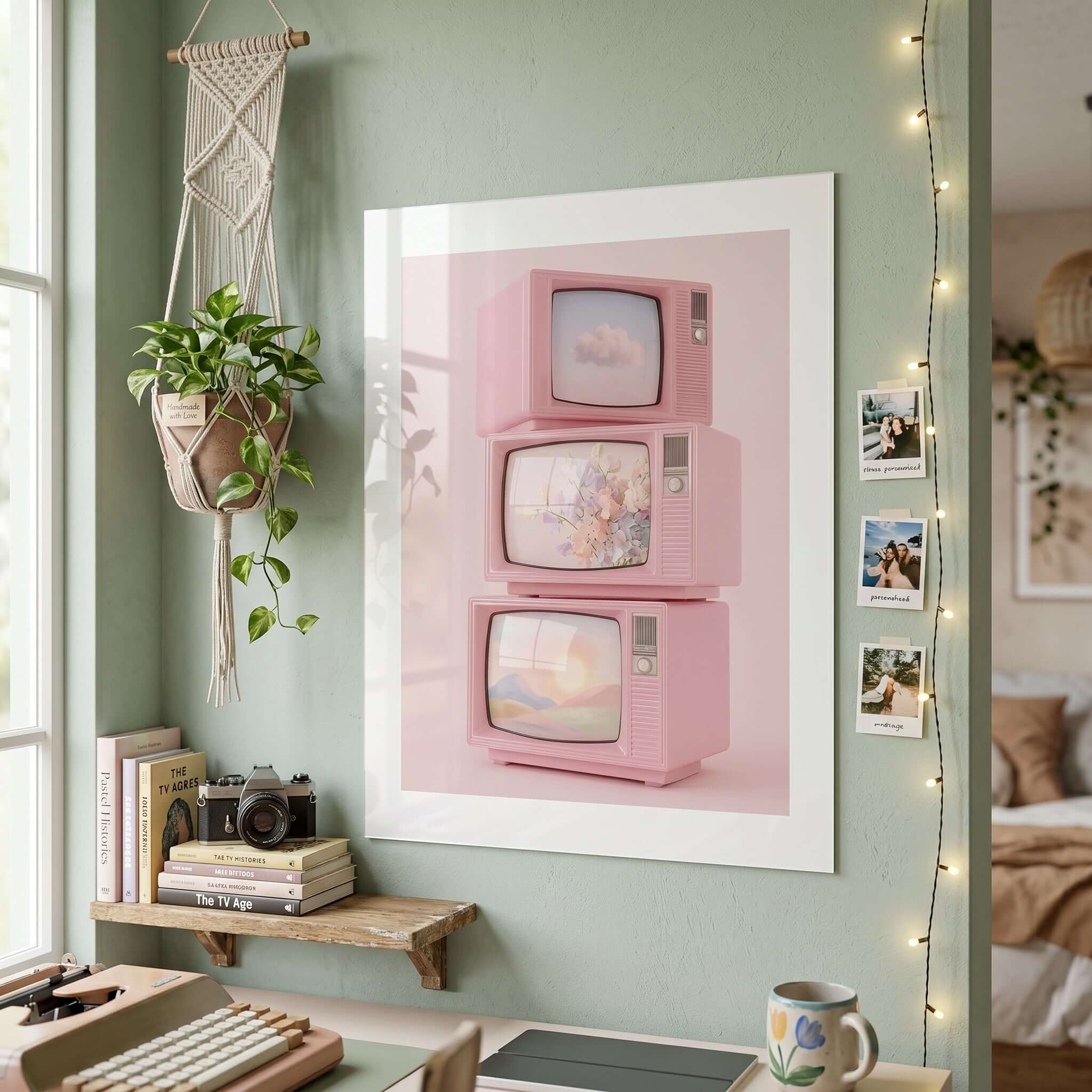 Cuadro Póster Televisores Vintage Rosa | Decoración Retro