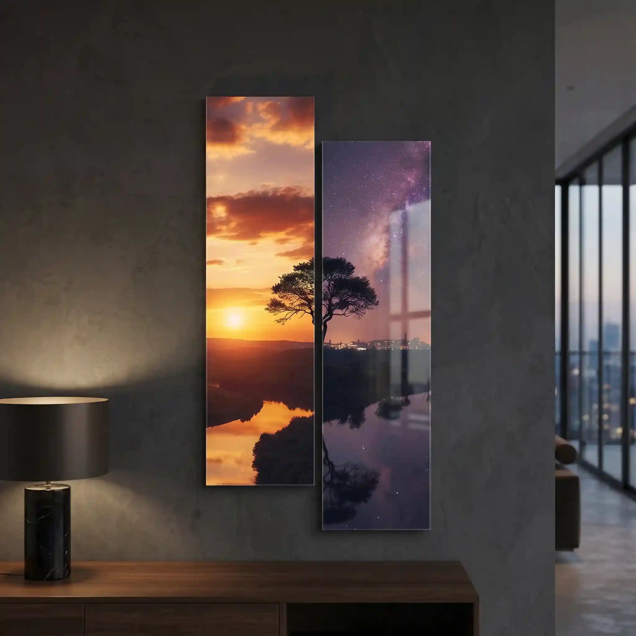 Cuadro Díptico Atardecer y Noche | Entre Dos Cielos