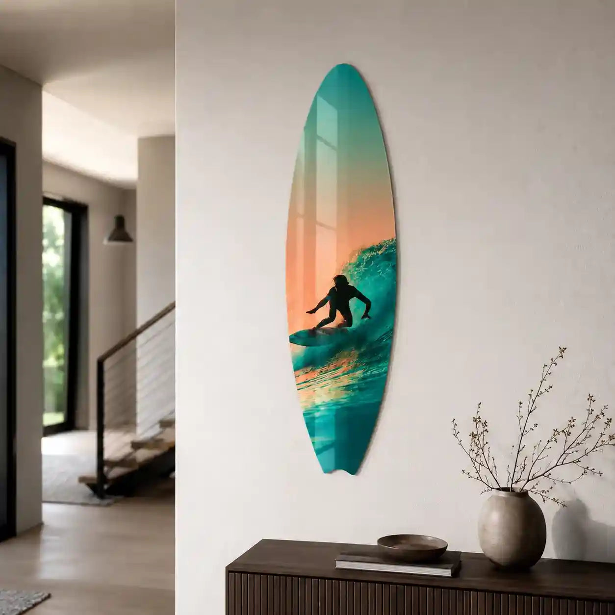 Cuadro Vertical Tabla Surf | Ola Turquesa