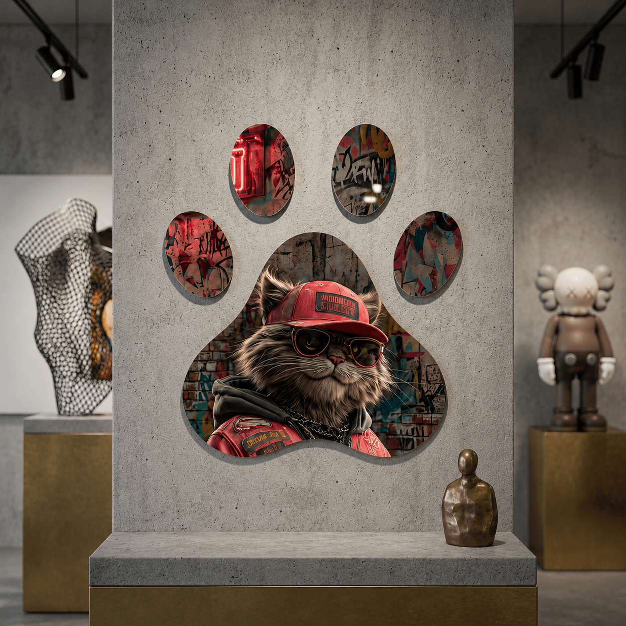 Cuadro Huella de Gato Urbano con Gorra | Decoración Original