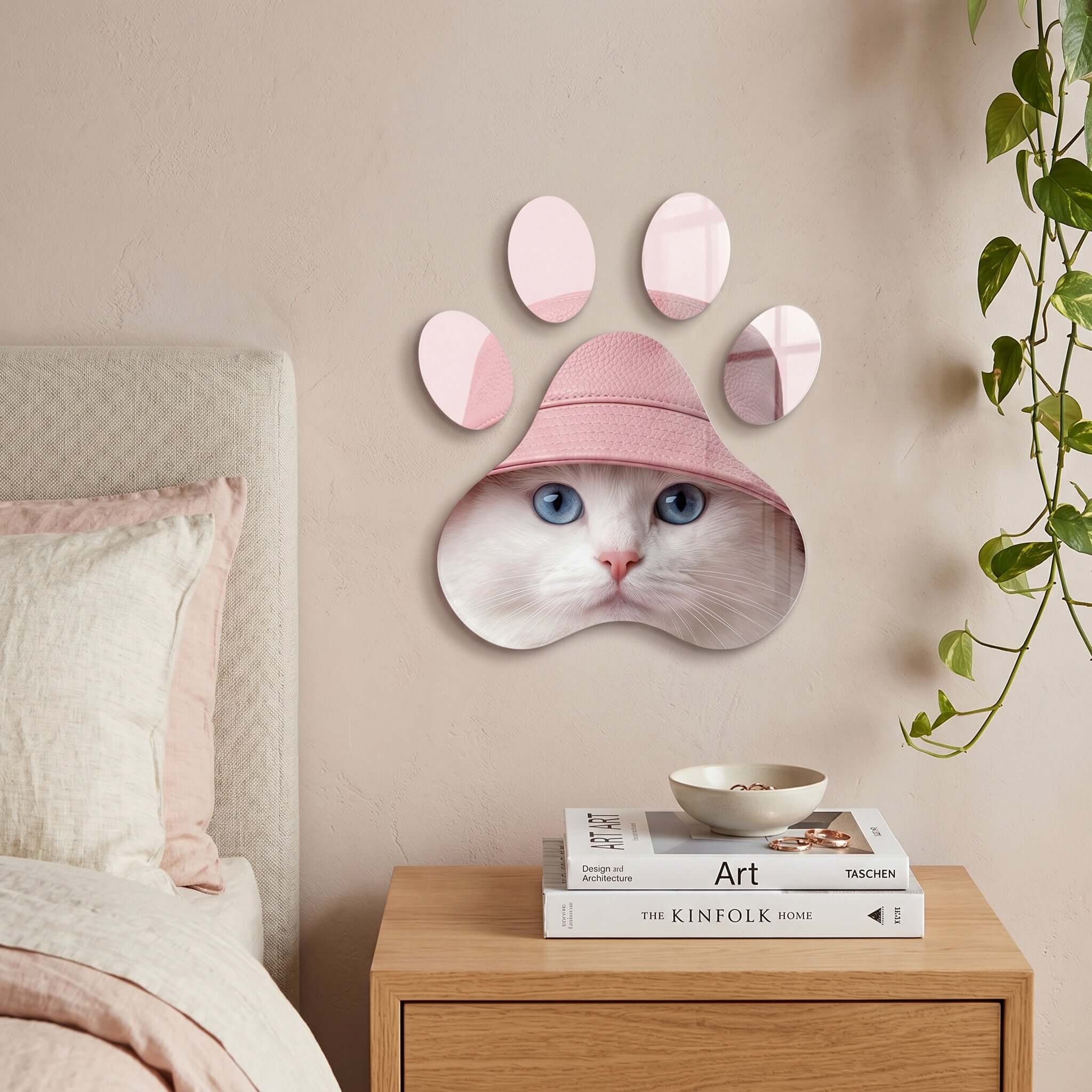 Cuadro Huella de Gato con Sombrero Rosa | Decoración Original
