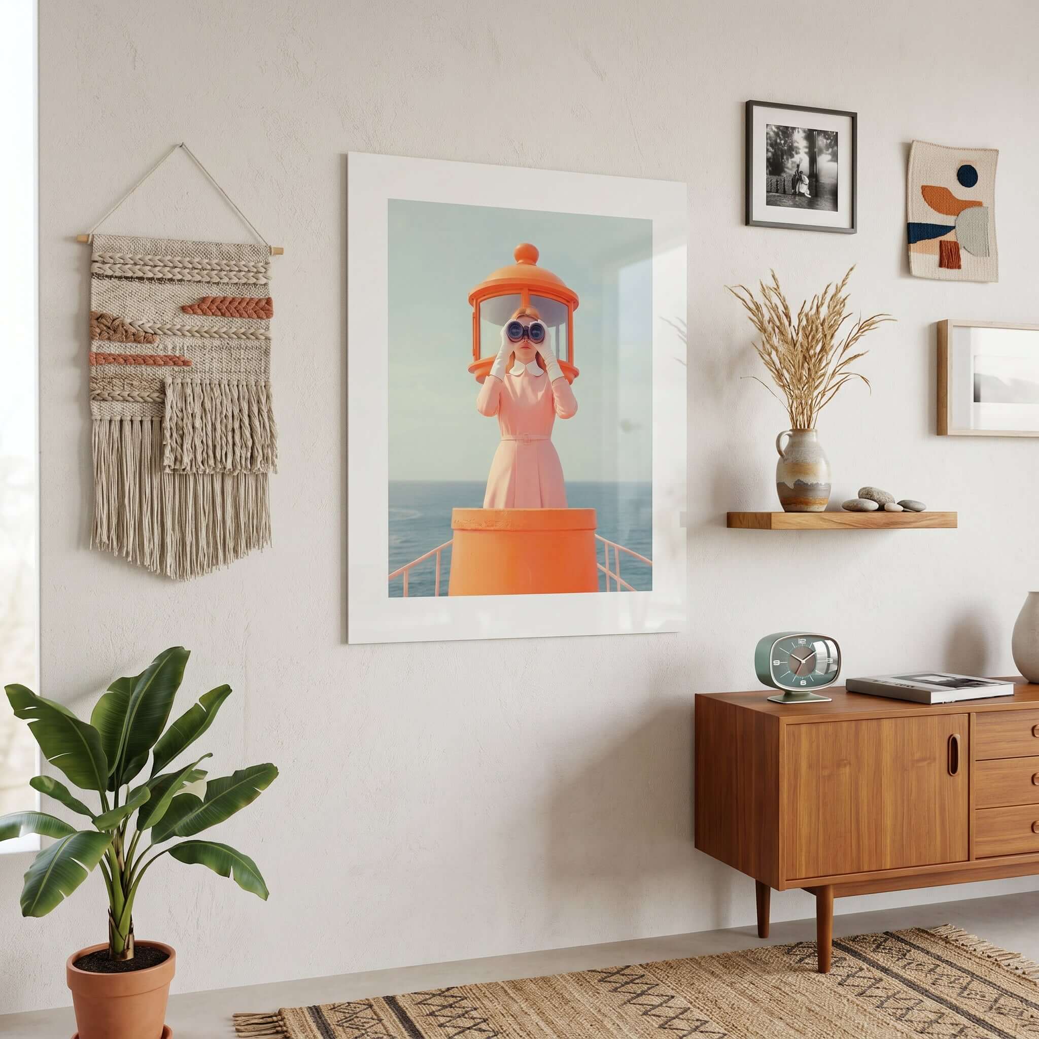 Cuadro Póster Mujer con Binoculares | Decoración Costera