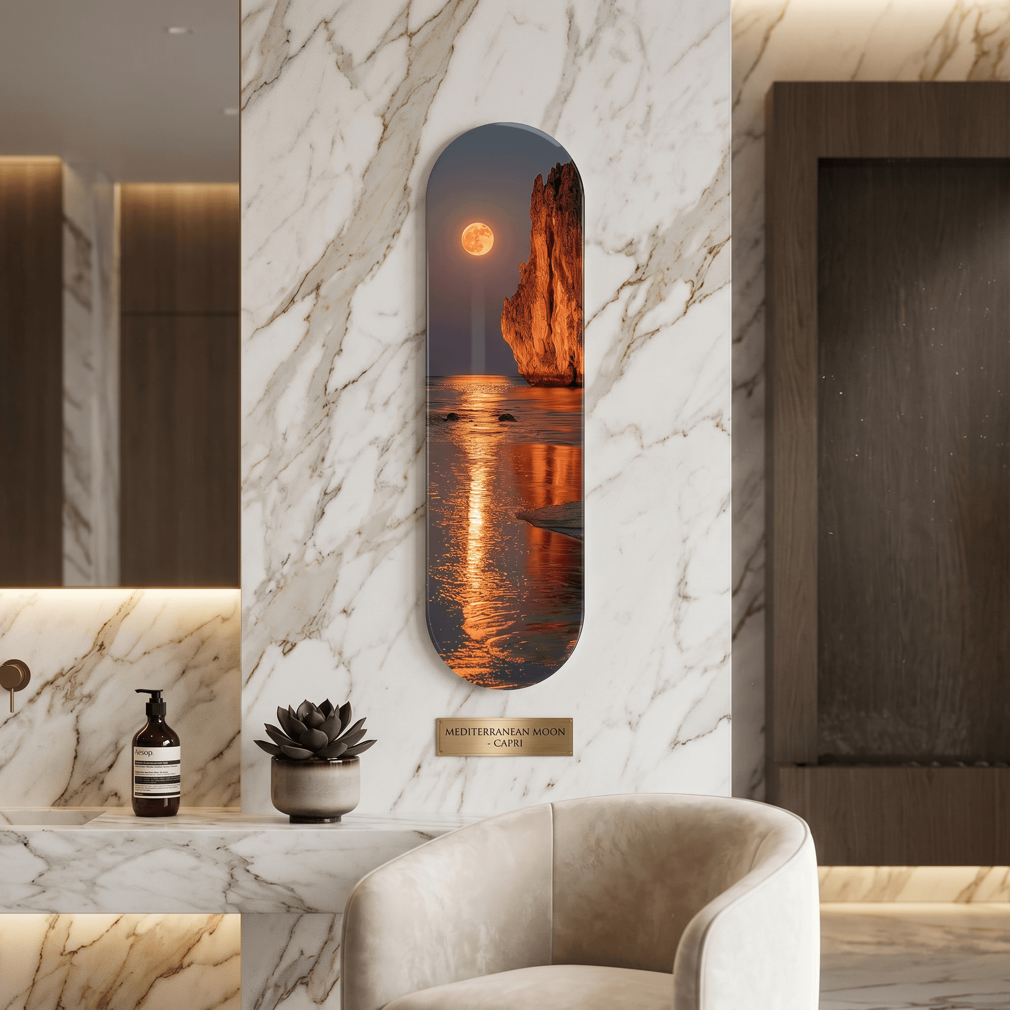 Cuadro Patineta con Luna Naranja | Decoración Urbana