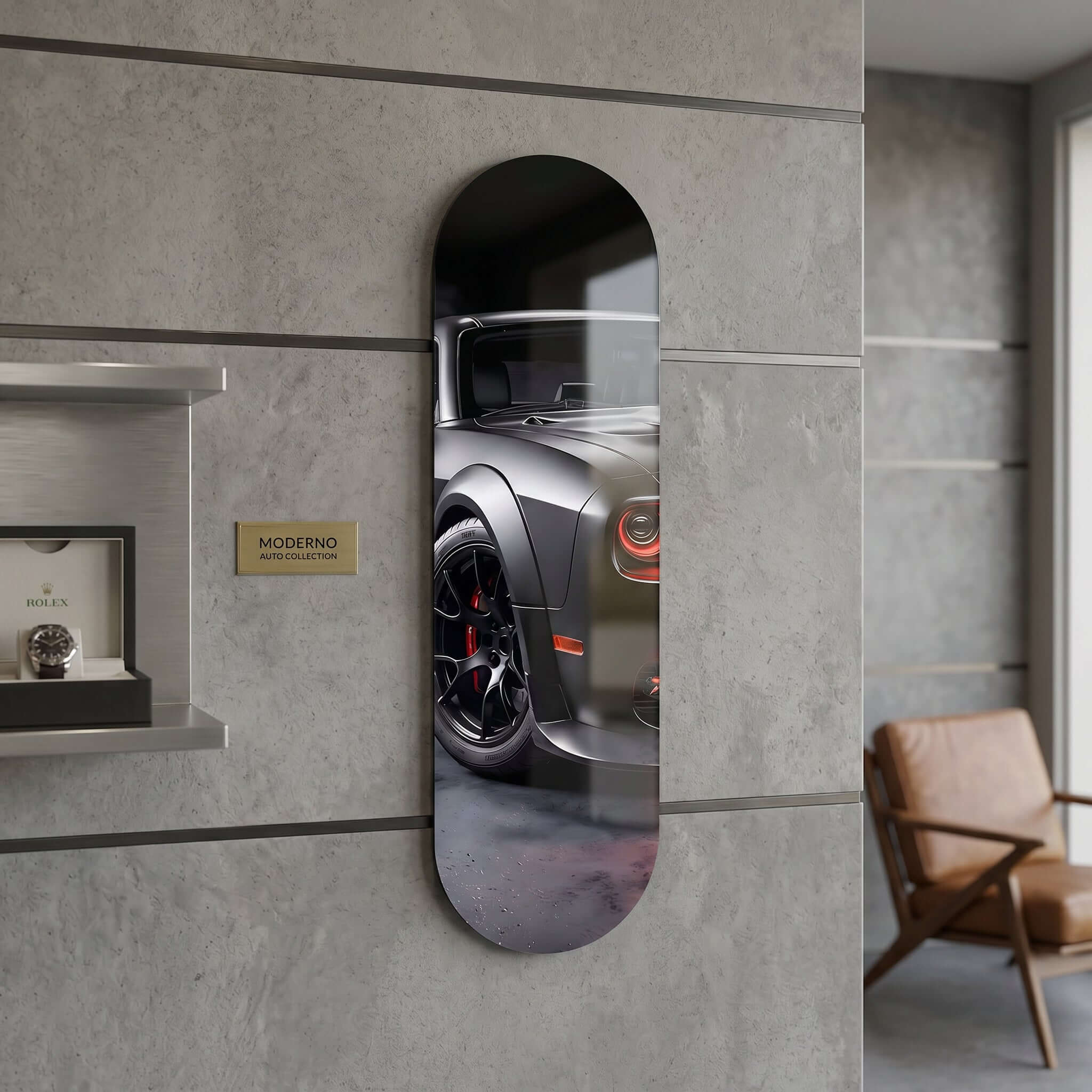 Cuadro Patineta con Coche Deportivo Negro | Decoración Urbana