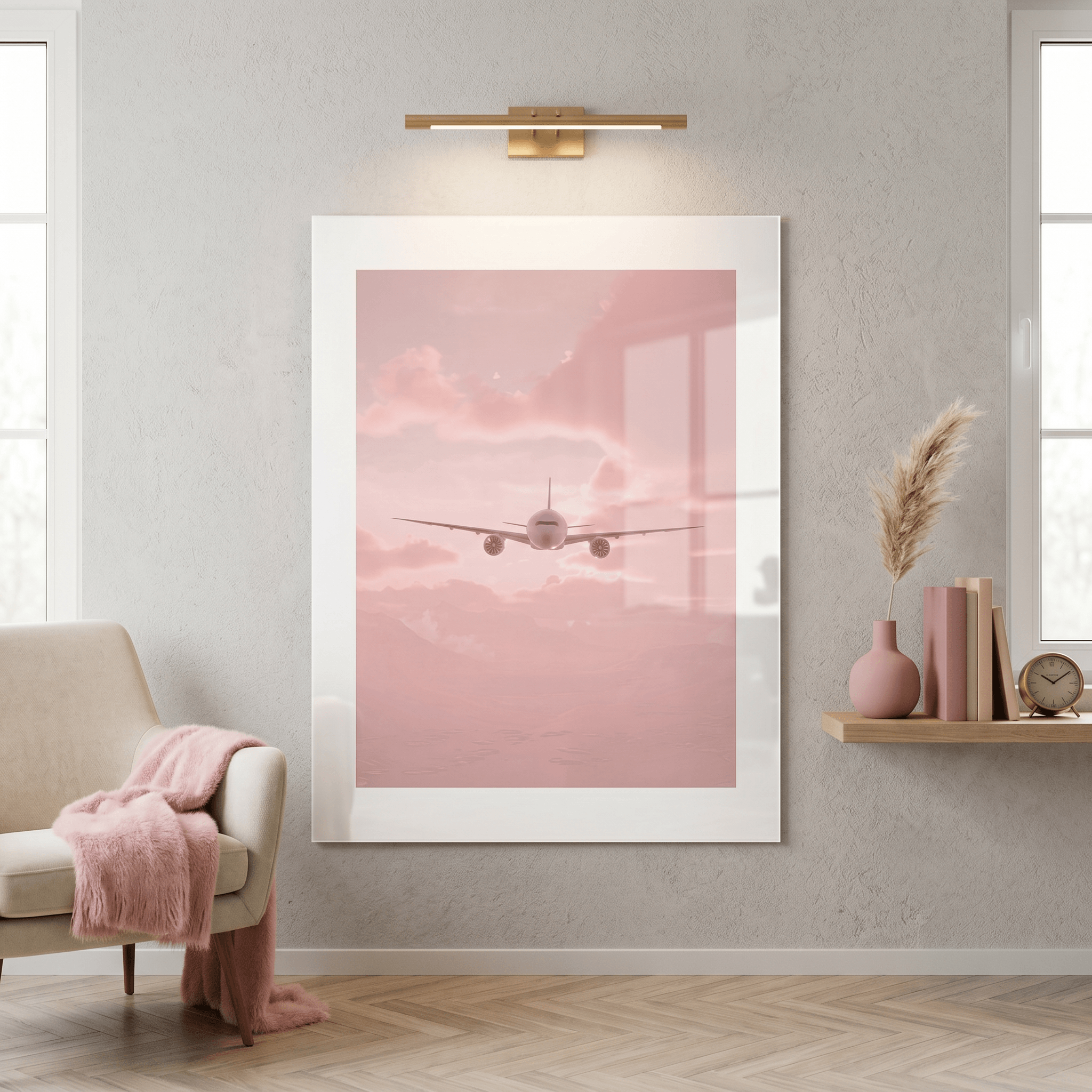 Cuadro Póster Avión al Amanecer | Decoración Rosa Pastel
