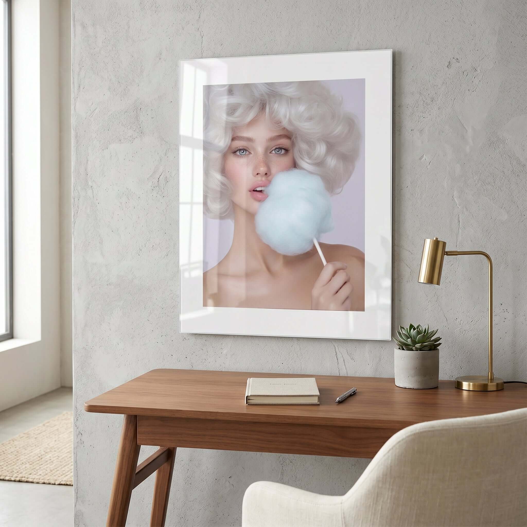 Cuadro Póster Mujer con Algodón de Azúcar | Decoración Pastel