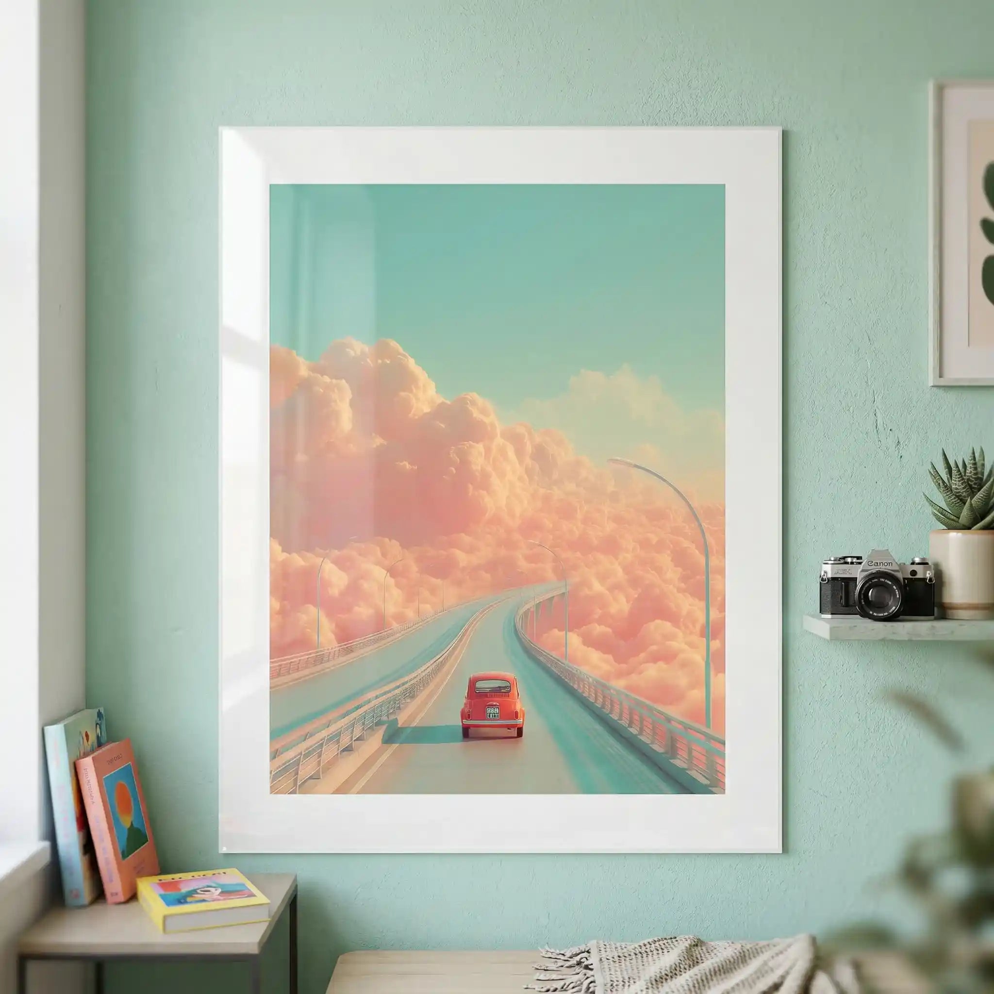Cuadro Póster Carretera entre Nubes Pastel | Viaje Retro