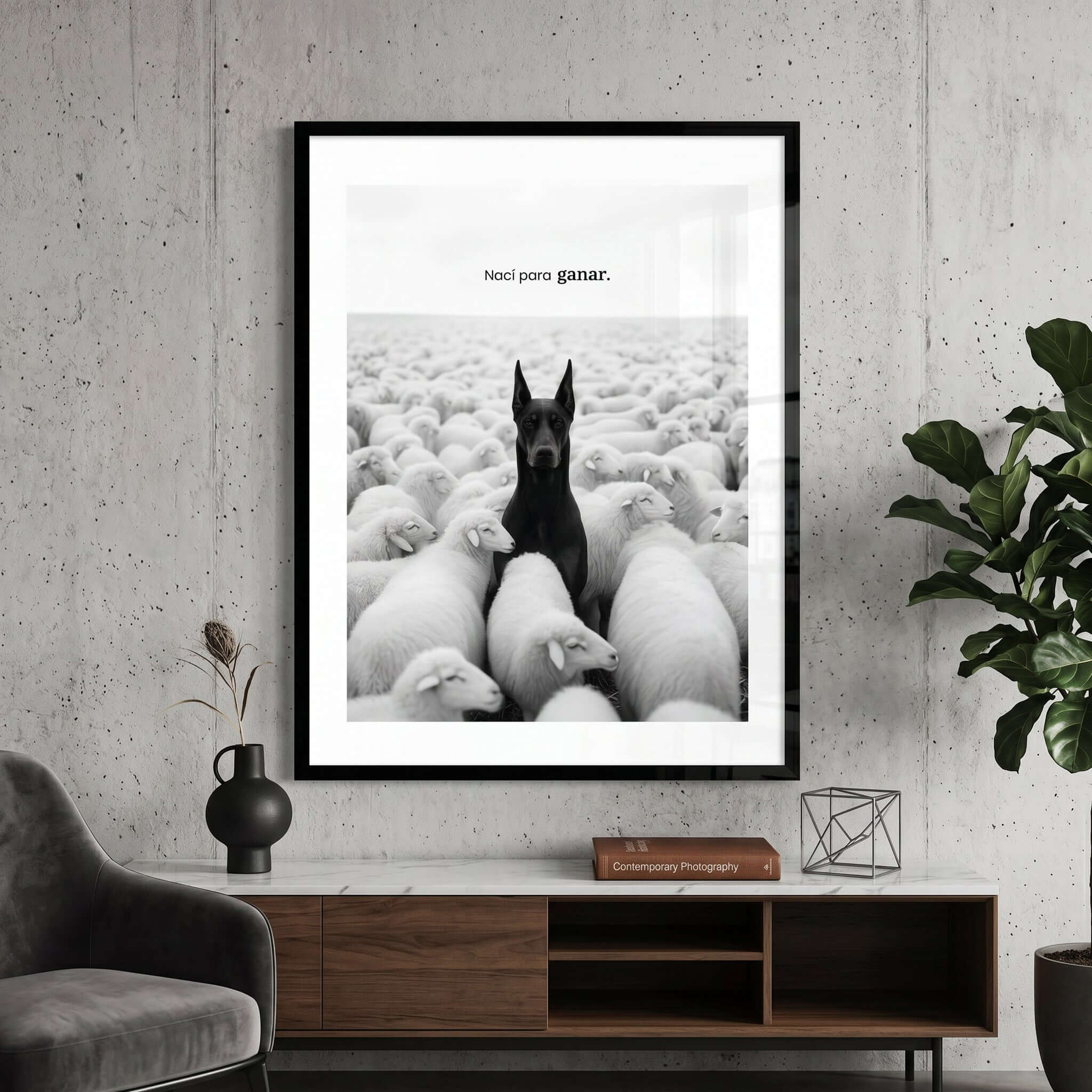 Cuadro Póster Dóberman entre Ovejas | Decoración Moderna