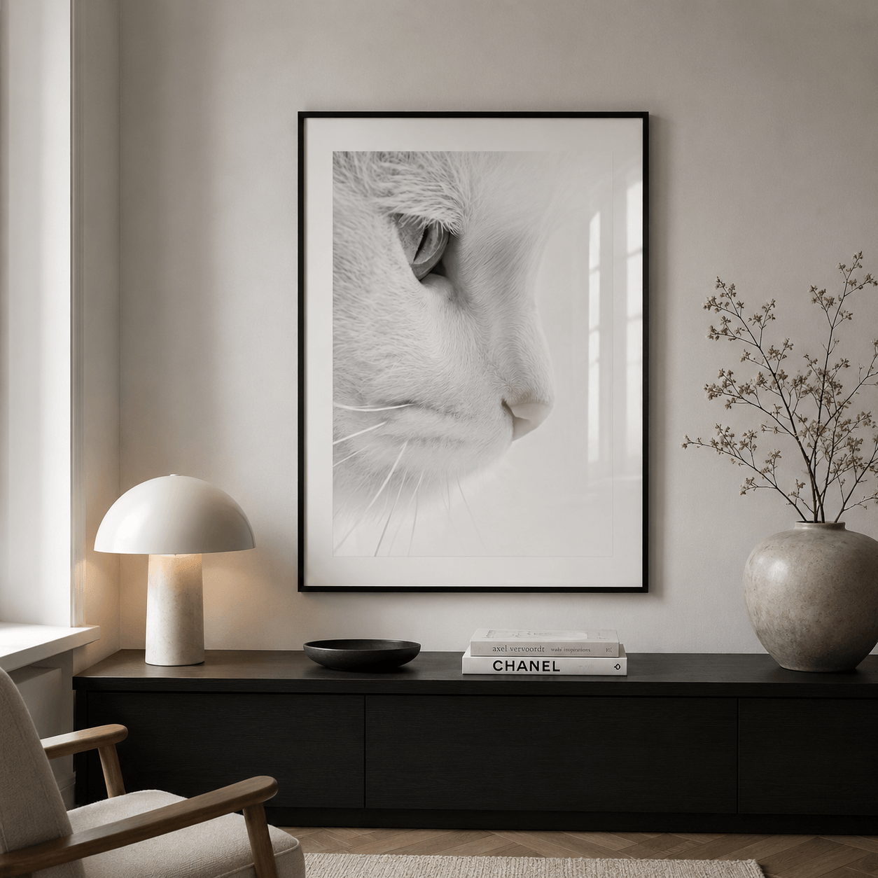 Cuadro Póster Gato Blanco | Decoración Minimalista