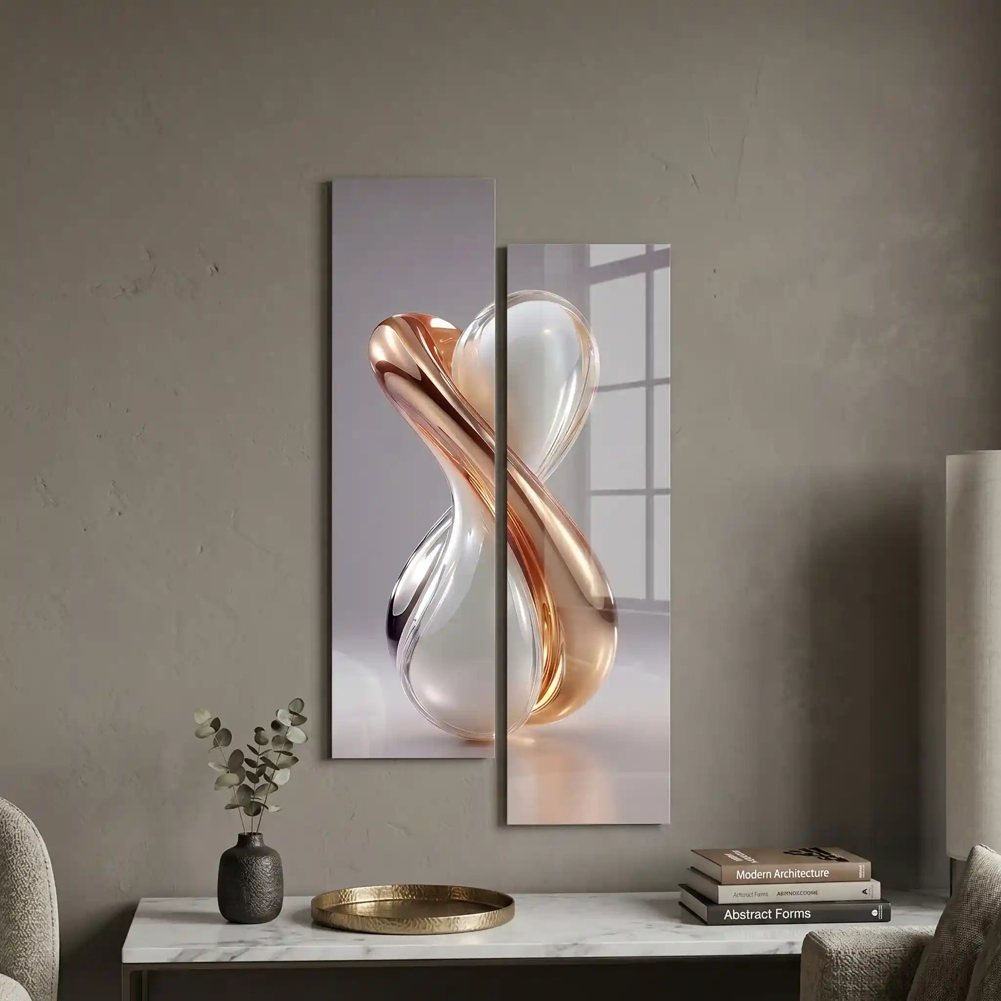 Cuadro Díptico Abstracto Infinito Dorado y Cristal | Estilo Moderno