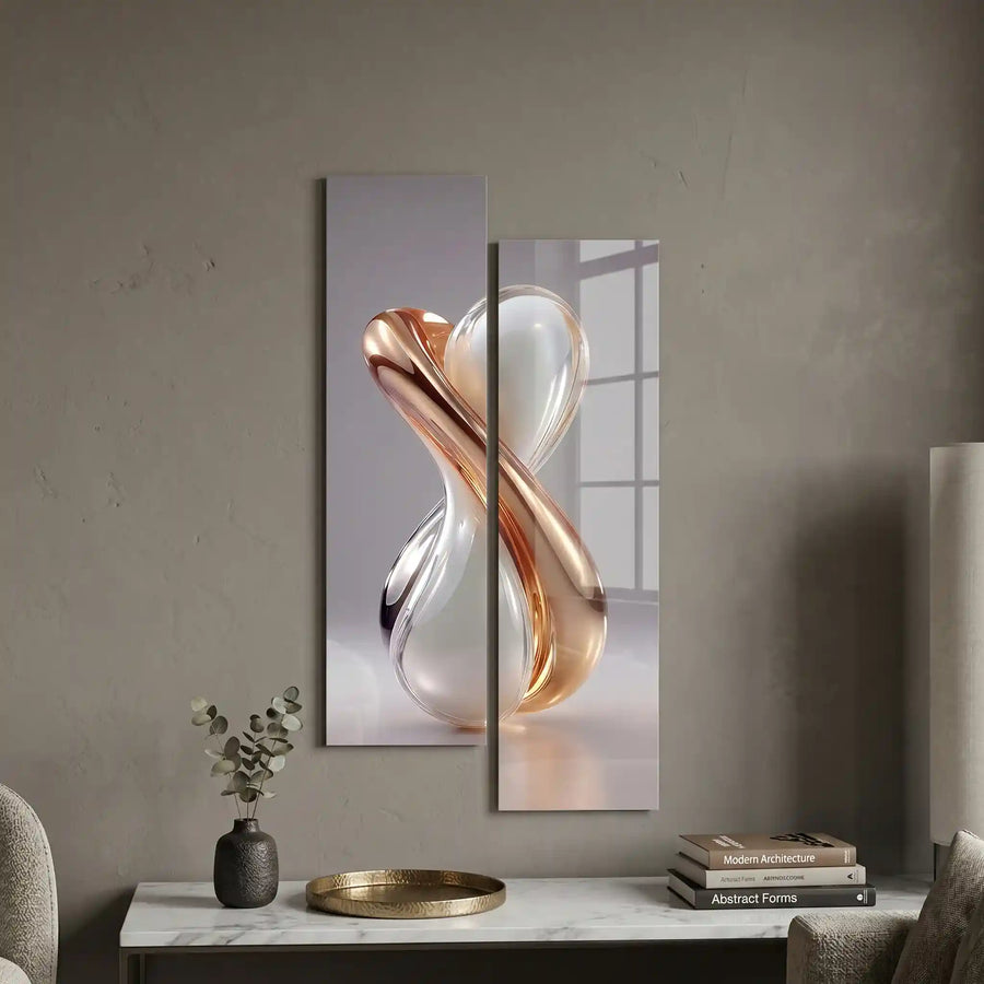 Cuadro Díptico Abstracto Infinito Dorado y Cristal | Estilo Moderno