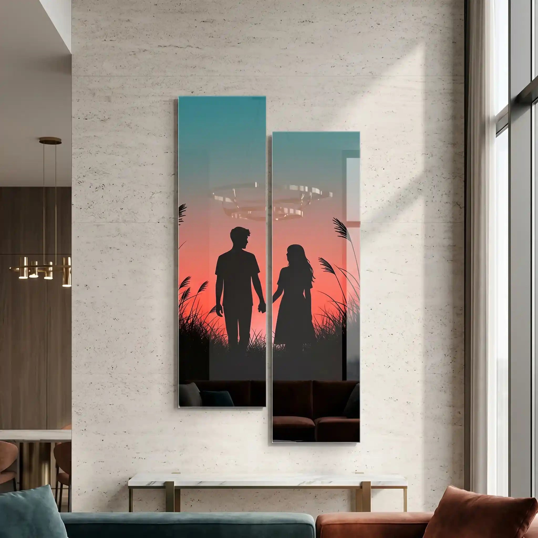 Cuadro Díptico Pareja al Atardecer | Estilo Romántico Moderno