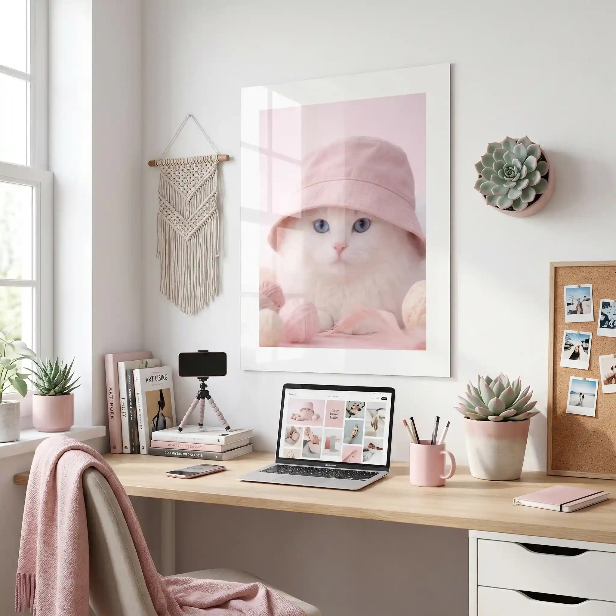 Cuadro Gatito Rosa Pastel | Ternura Tejida