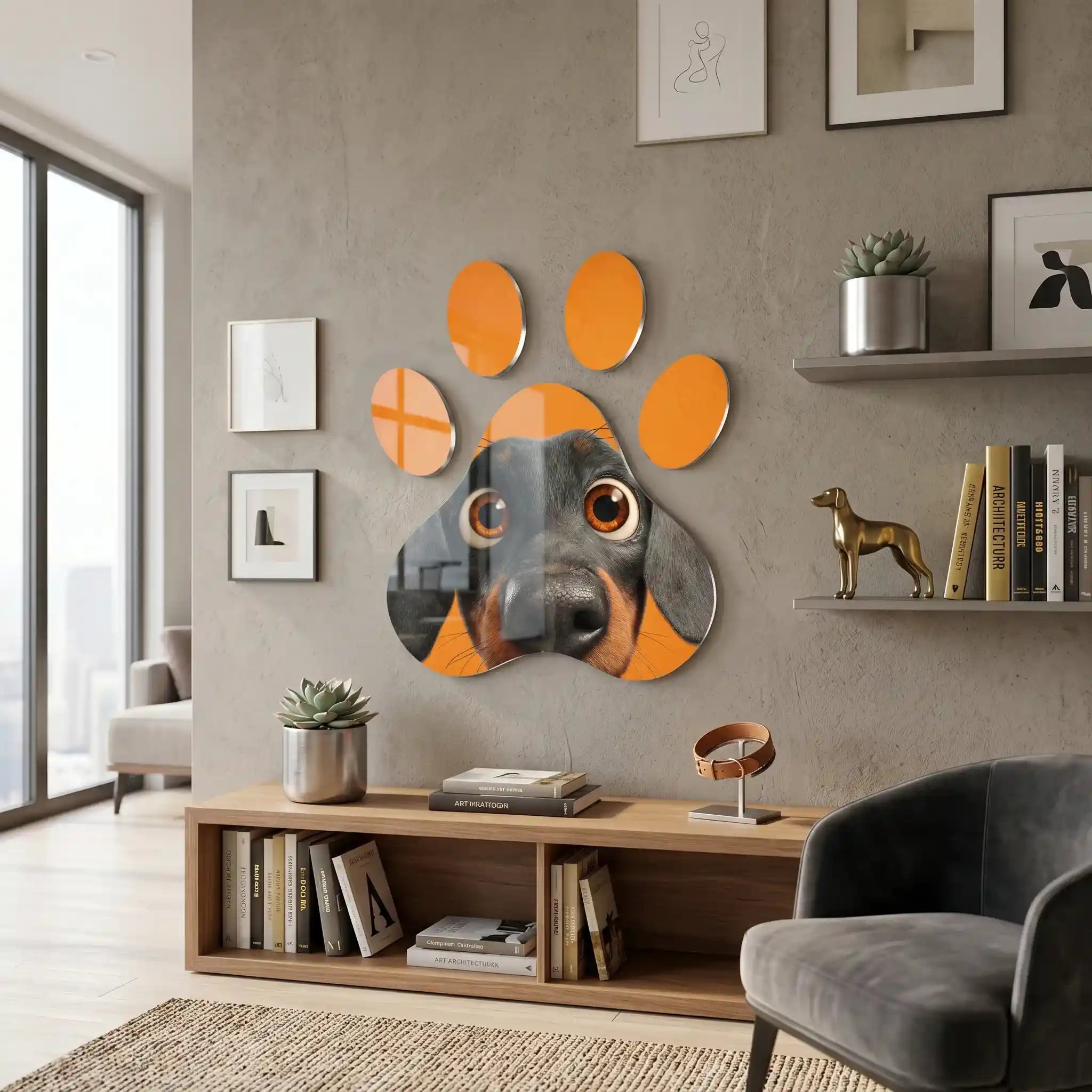 Cuadro Huella Canina | Dachshund Naranja | Decoración Divertida