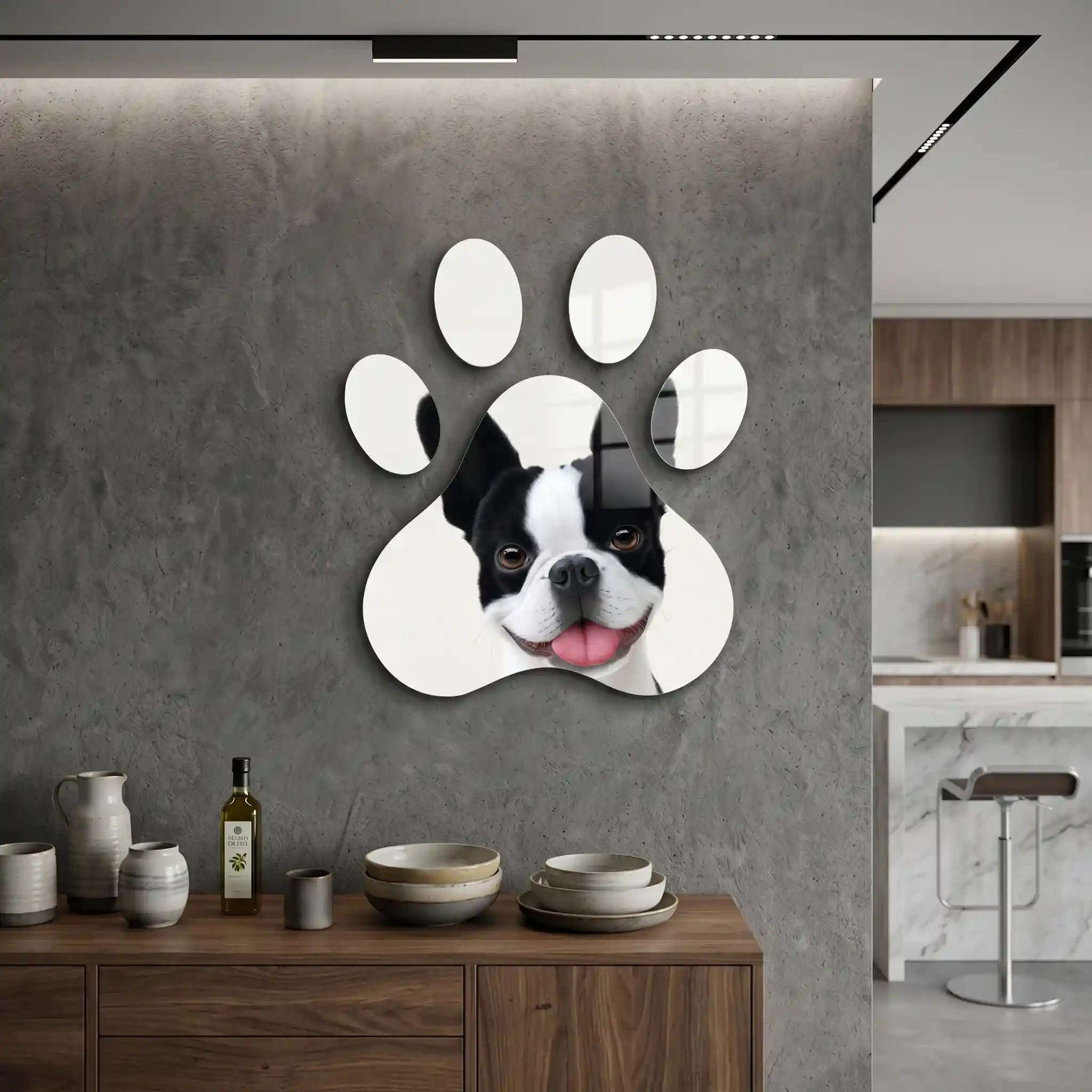 Cuadro Huella Canina | Boston Terrier | Blanco y Negro