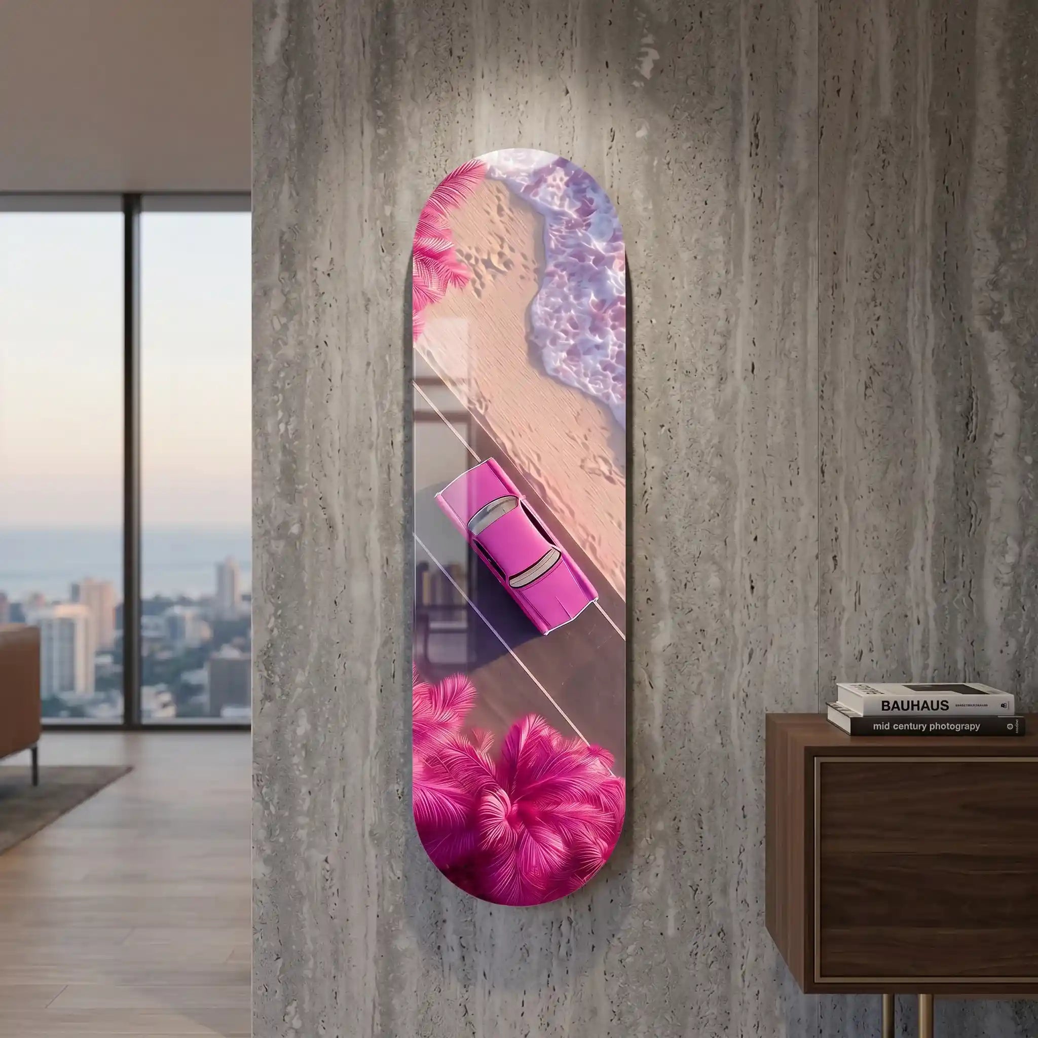 Cuadro Patineta con Coche Rosa Tropical | Pink Drive