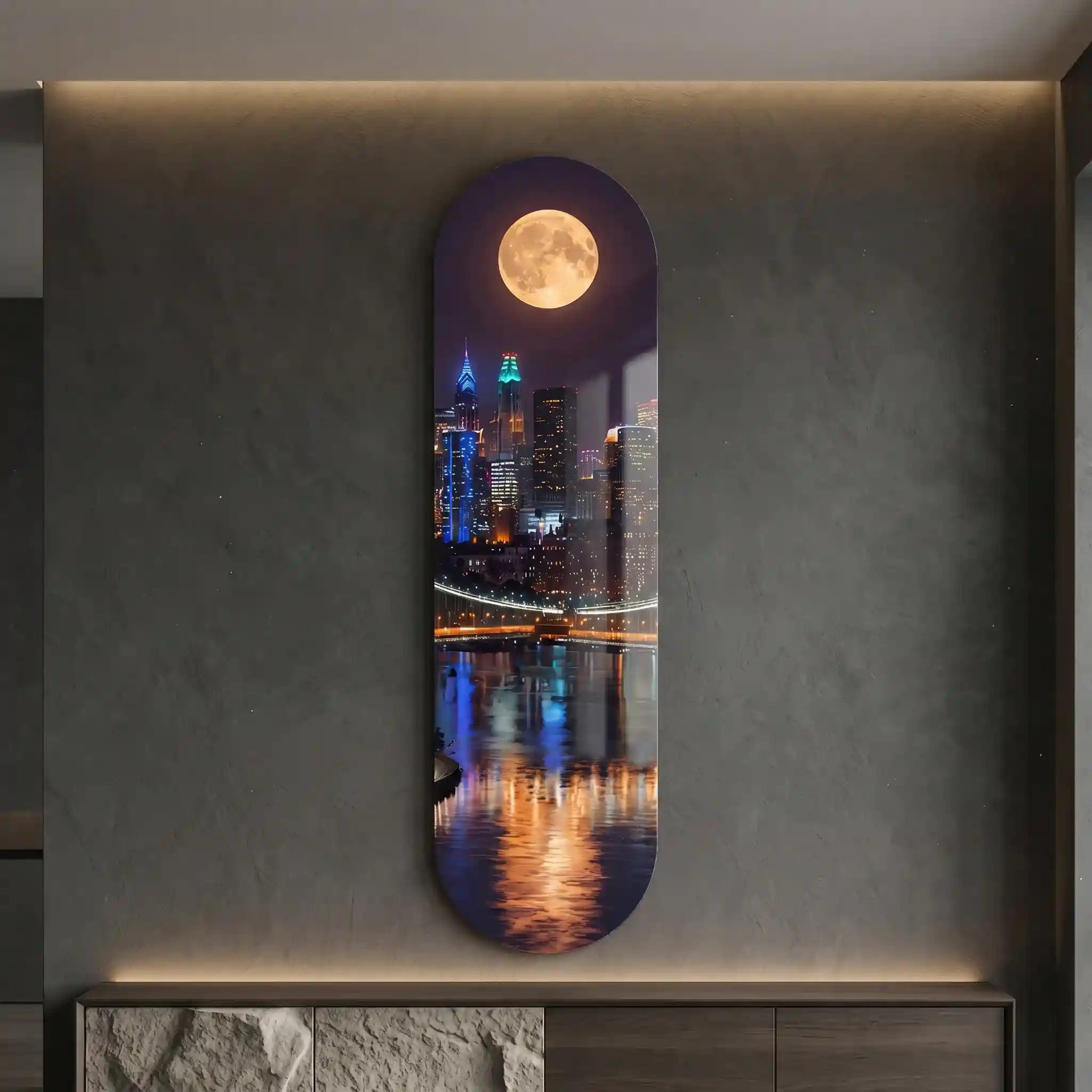 Cuadro Vertical Skate | Ciudad Bajo la Luna