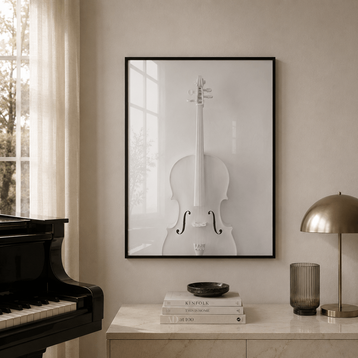 Cuadro Póster Violín Blanco | Decoración Musical Minimalista