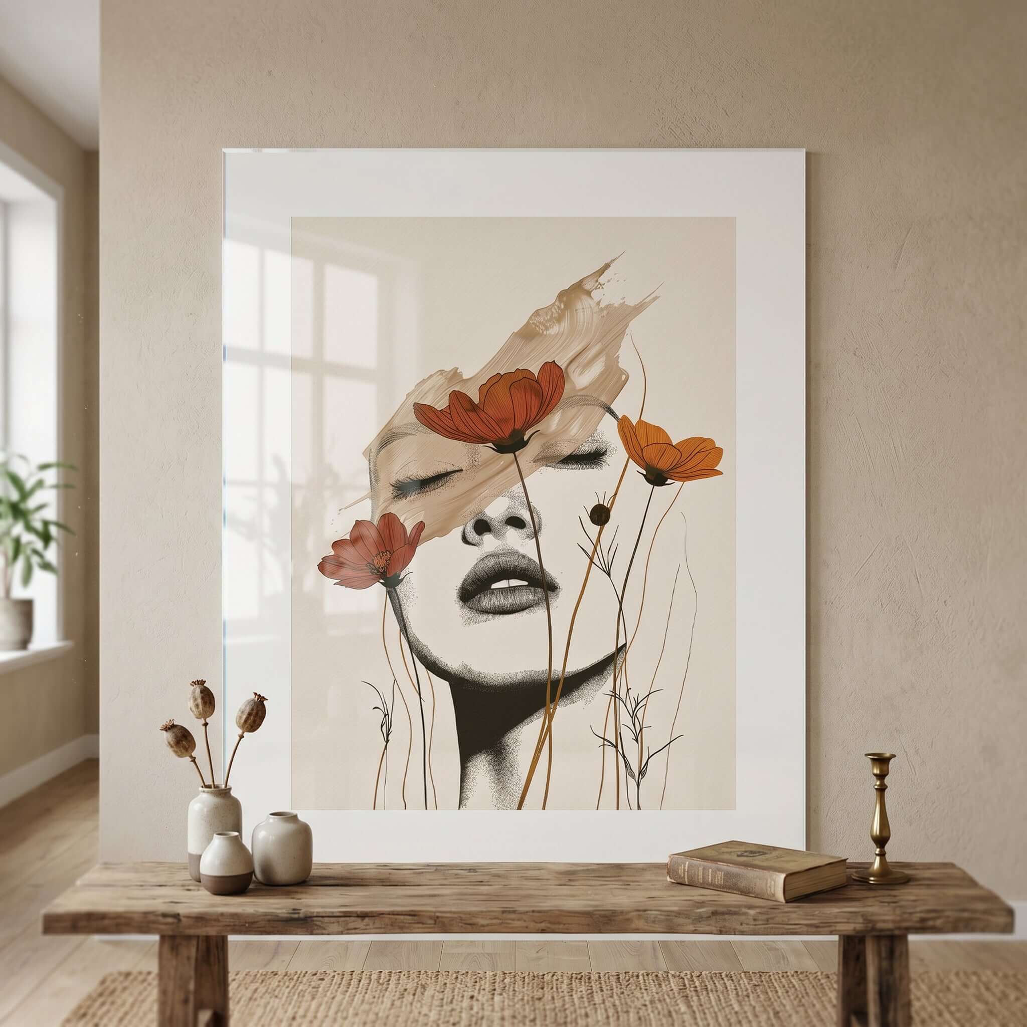 Cuadro Póster Mujer con Flores | Decoración Artística