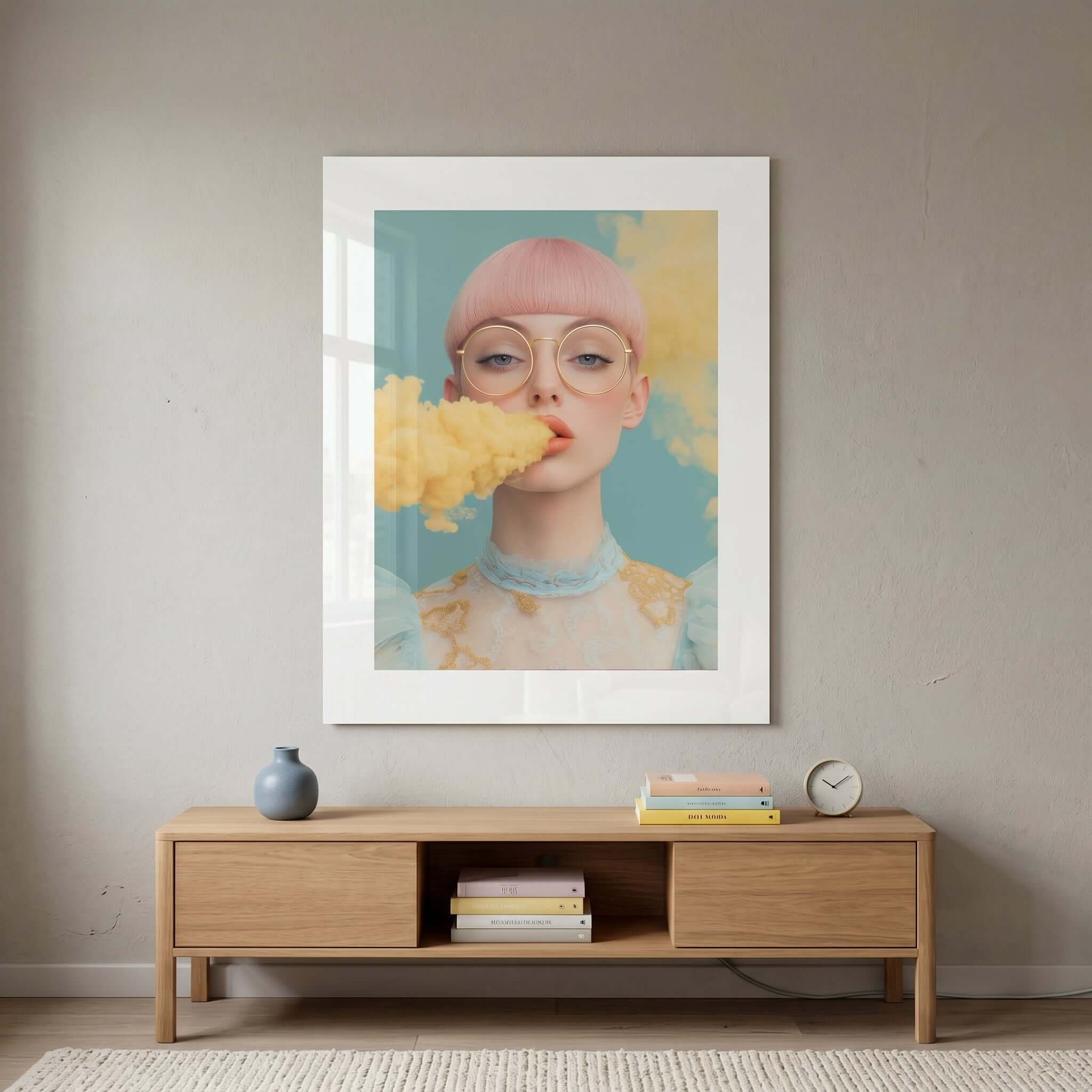 Cuadro Póster Mujer con Humo Amarillo | Decoración Moderna