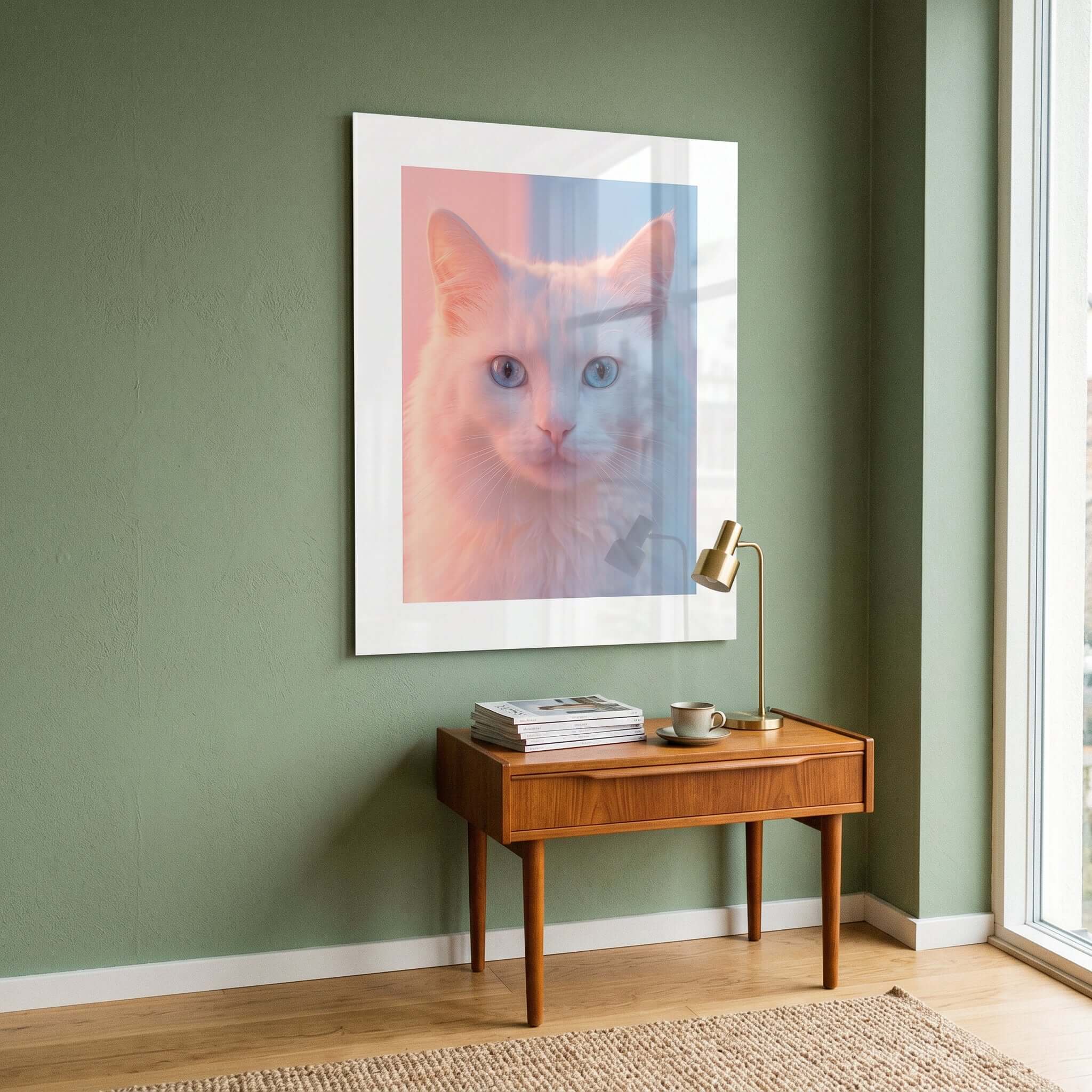 Cuadro Póster Gato Blanco | Decoración en Tonos Pastel