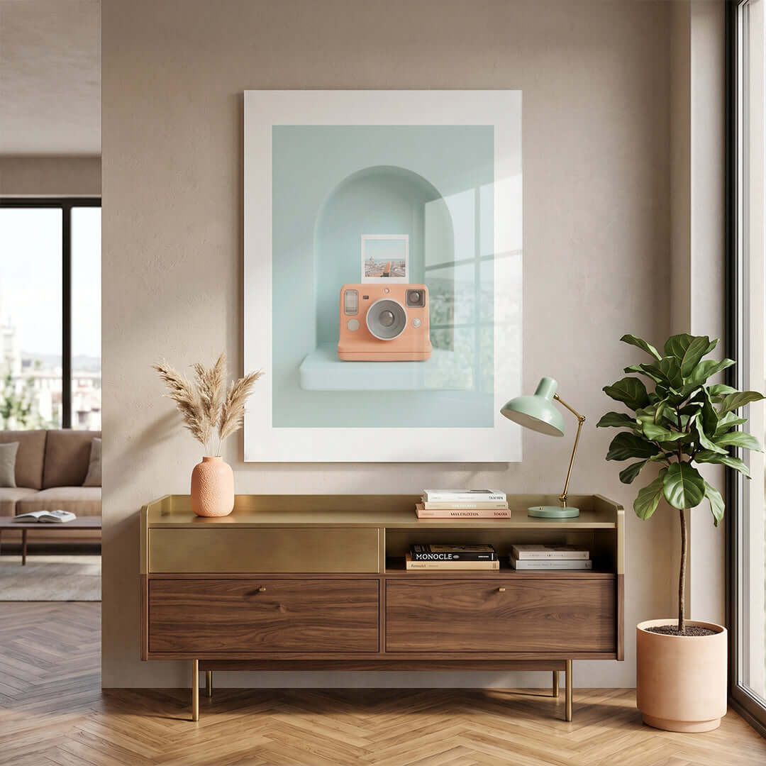 Cuadro Póster Cámara Polaroid Coral | Decoración Minimalista