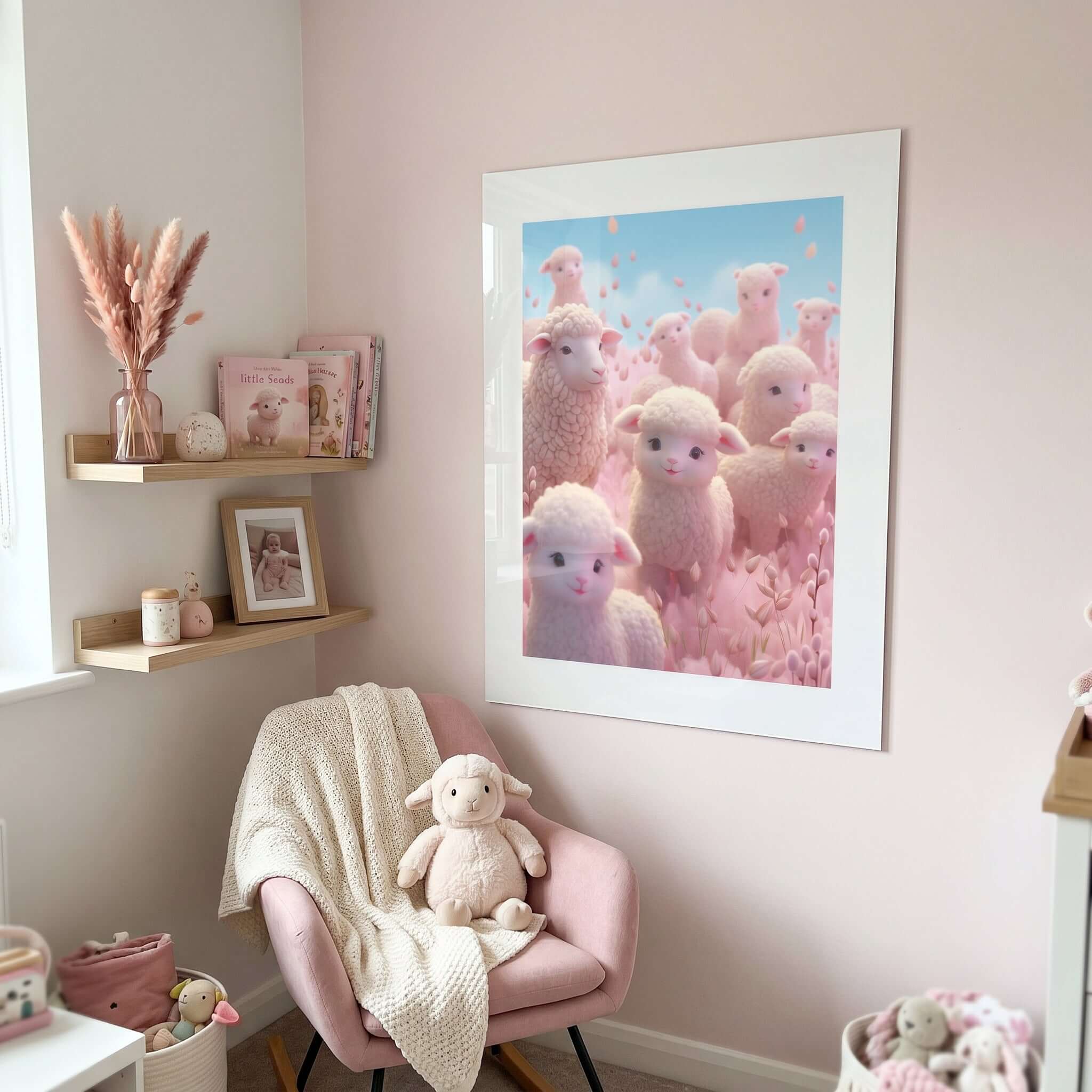 Cuadro Póster Ovejas Rosas | Decoración Pastel