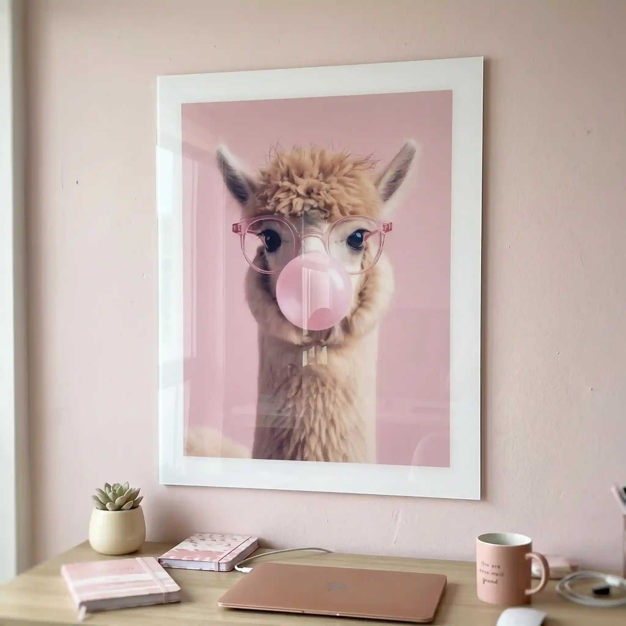 Cuadro Llama Bubble Gum | Rosa Pastel