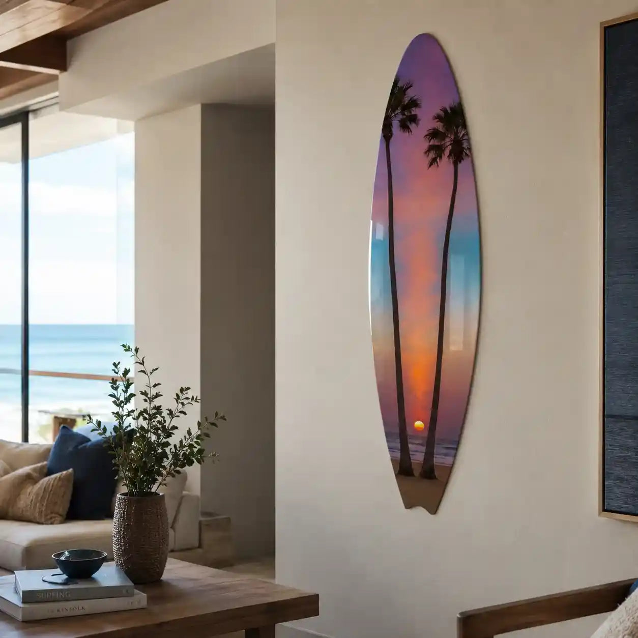 Cuadro Vertical Tabla Surf | Palmeras Sunset