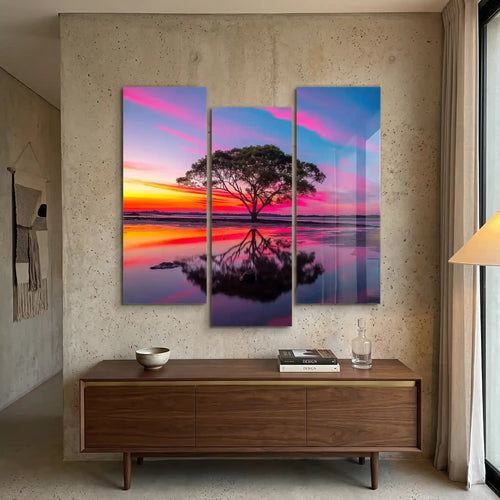 Cuadro Árbol al Atardecer | Reflejo Carmesí