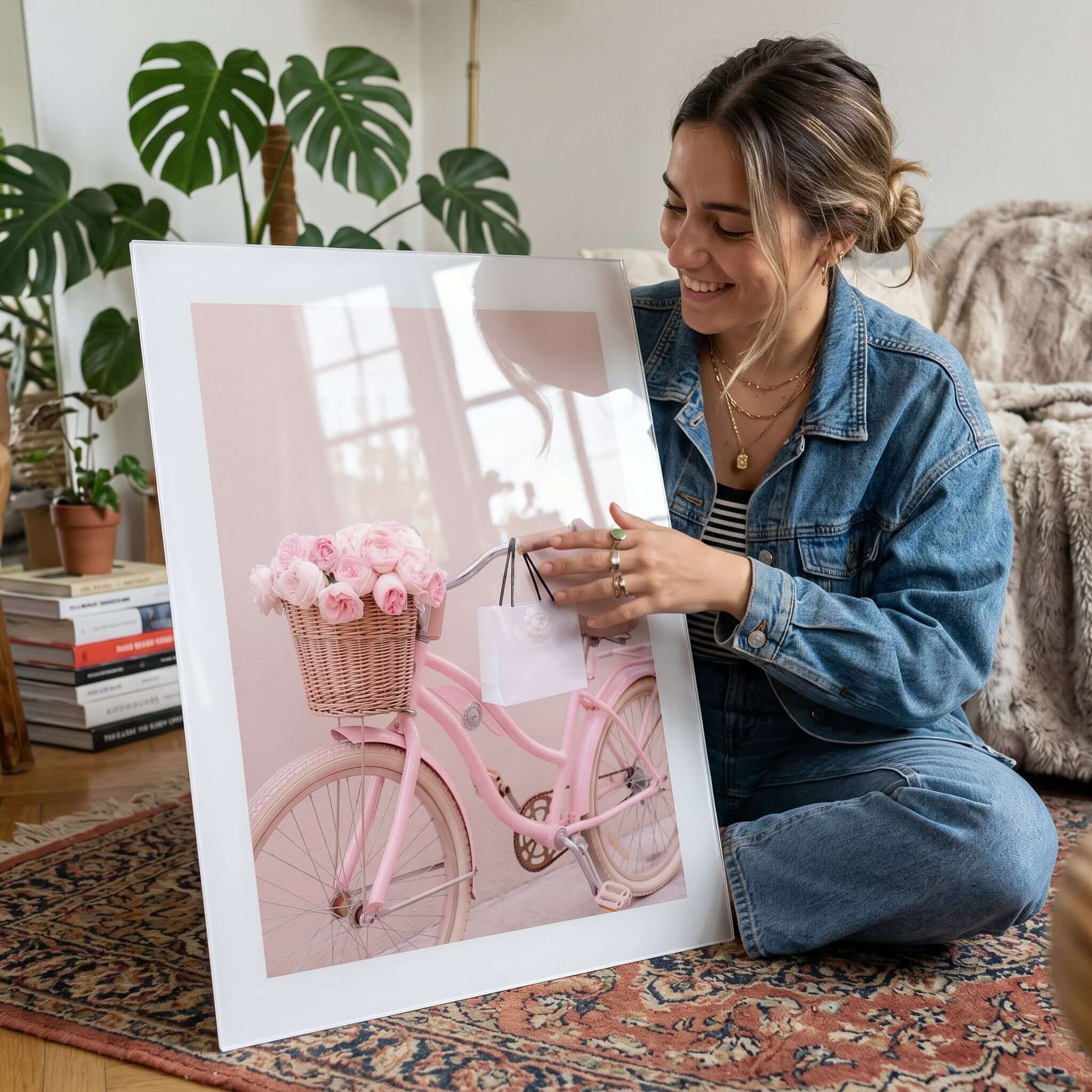 Cuadro Póster Bicicleta Rosa con Flores | Decoración Pastel