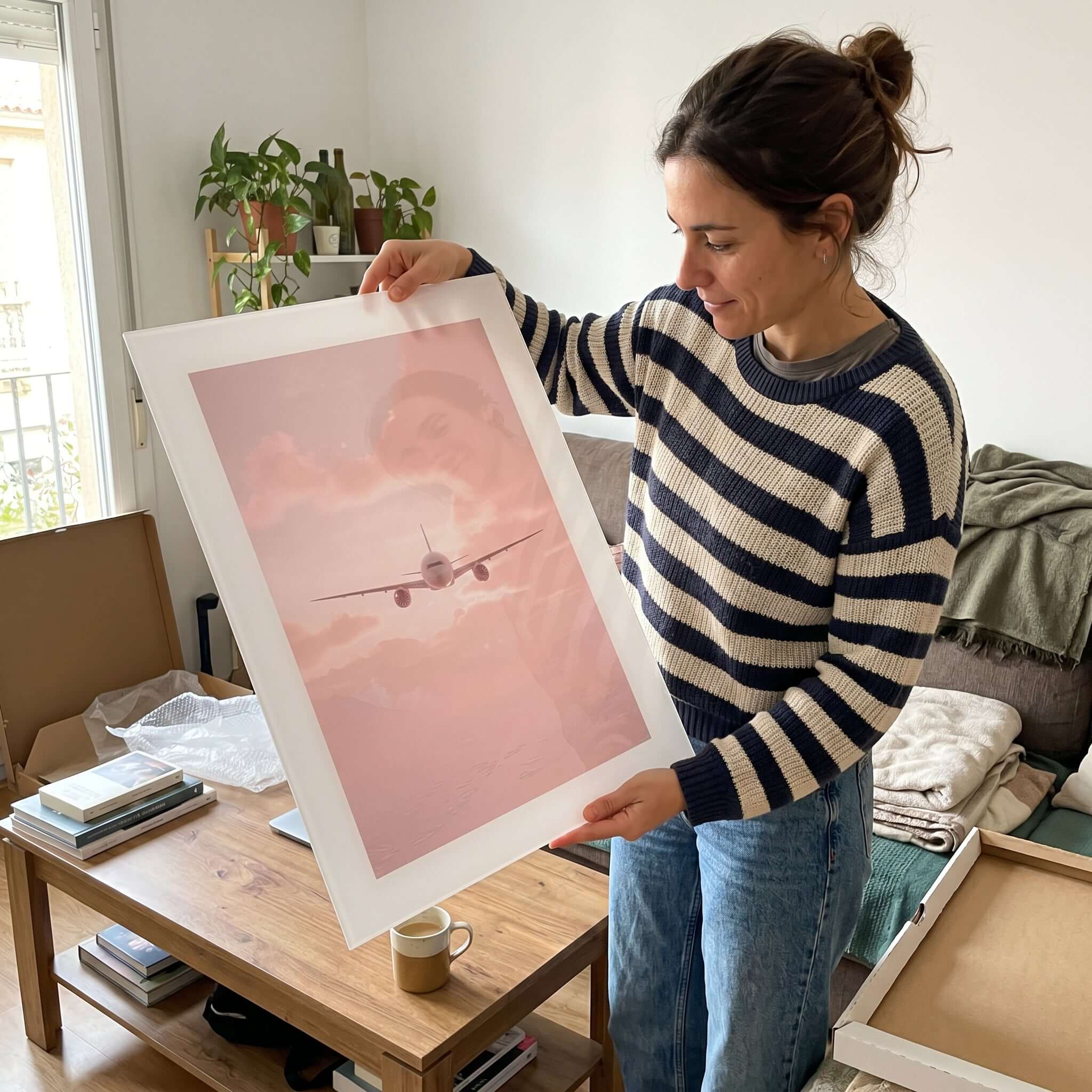 Cuadro Póster Avión al Amanecer | Decoración Rosa Pastel